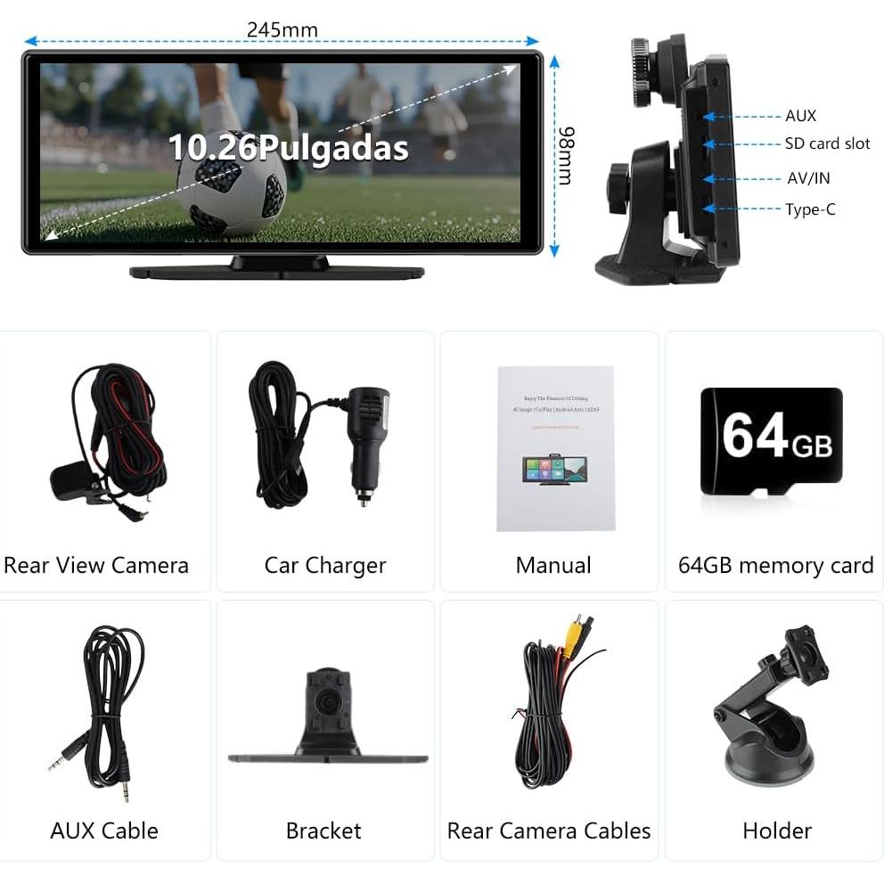 Pantalla CarPlay Inalámbrica Pyniro 10" con Cámara 4K