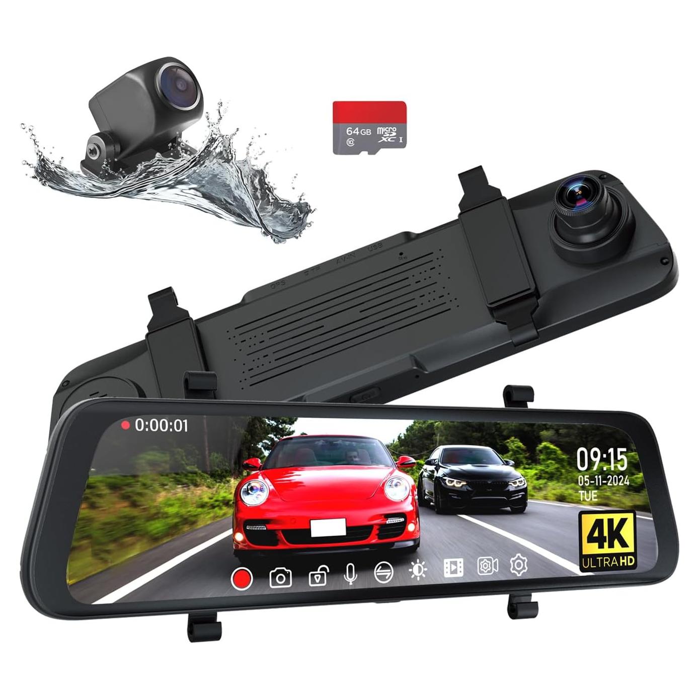 ACUMEN 4K Rear View Mirror Camera XR10 Pro, Smart 10" Touch Screen Mirror Dash Cam Front and Rear, Backup Camera for Cars with WDR, Dash Cam for Cars with GPS, Included 64GB Card (XR10 Pro)
