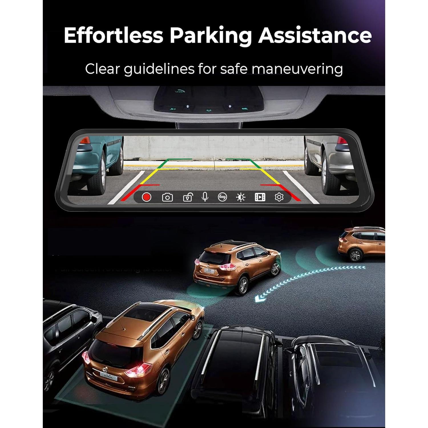 ACUMEN 4K Rear View Mirror Camera XR10 Pro, Smart 10" Touch Screen Mirror Dash Cam Front and Rear, Backup Camera for Cars with WDR, Dash Cam for Cars with GPS, Included 64GB Card (XR10 Pro)