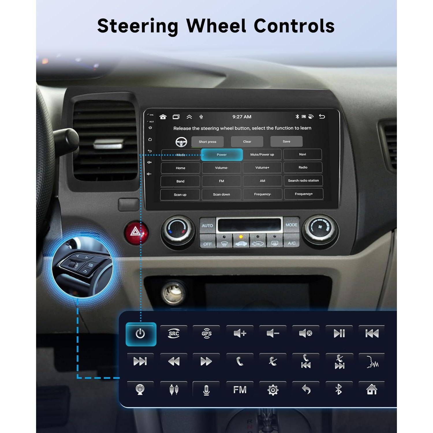 Car Stereo for Honda Civic 2006-2011 Wireless Carplay Android Auto,【8Core 2+64G】 9“ 1280X720P IPS Touch Screen Radio,Android/GPS/WiFi/32EQ 𝐃𝐒𝐏/59UI/Bluetooth5.0/SWC/Backup Camera Car Radio