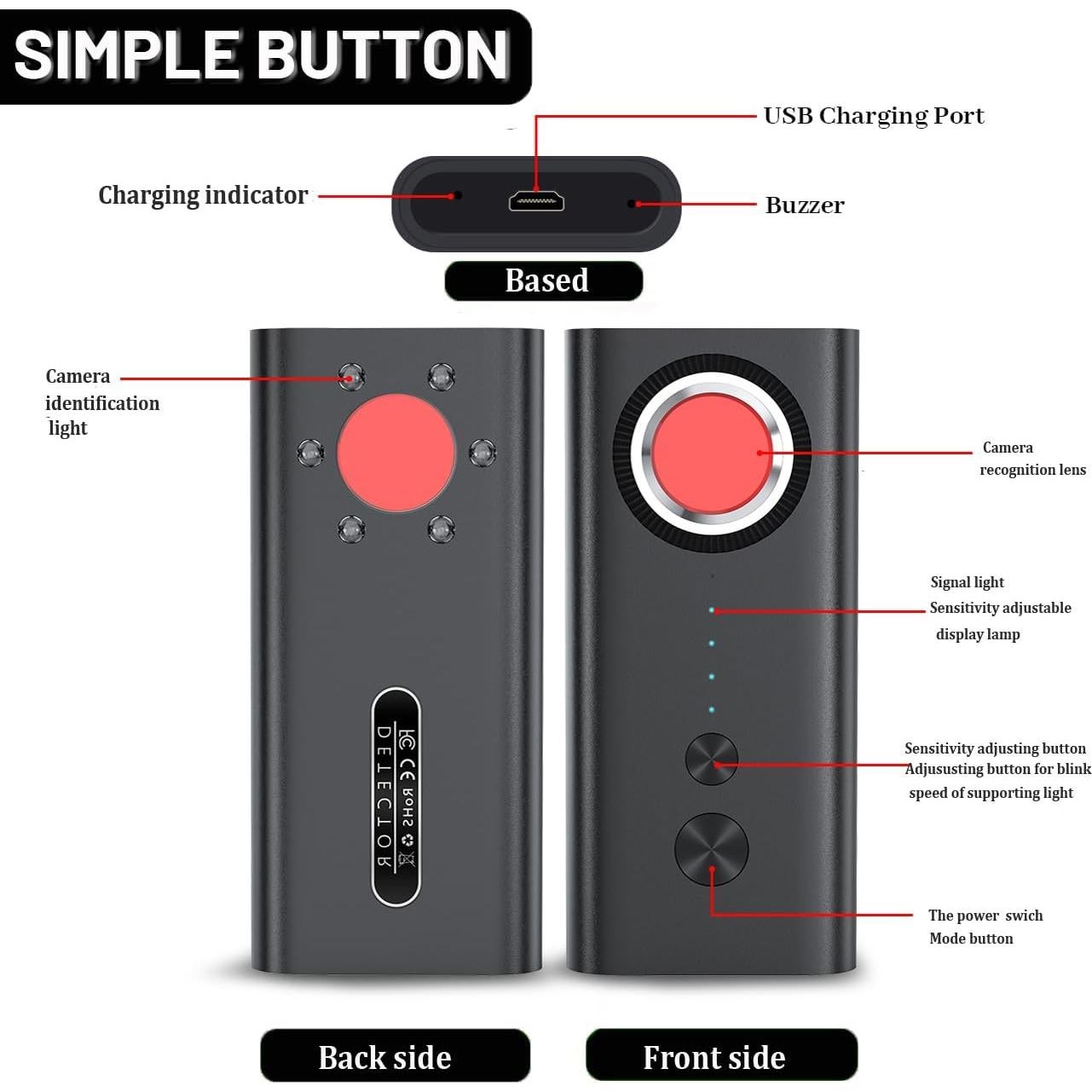 Detector de Cámaras Ocultas TANHUKEN T1 - 5 Niveles Sensibilidad