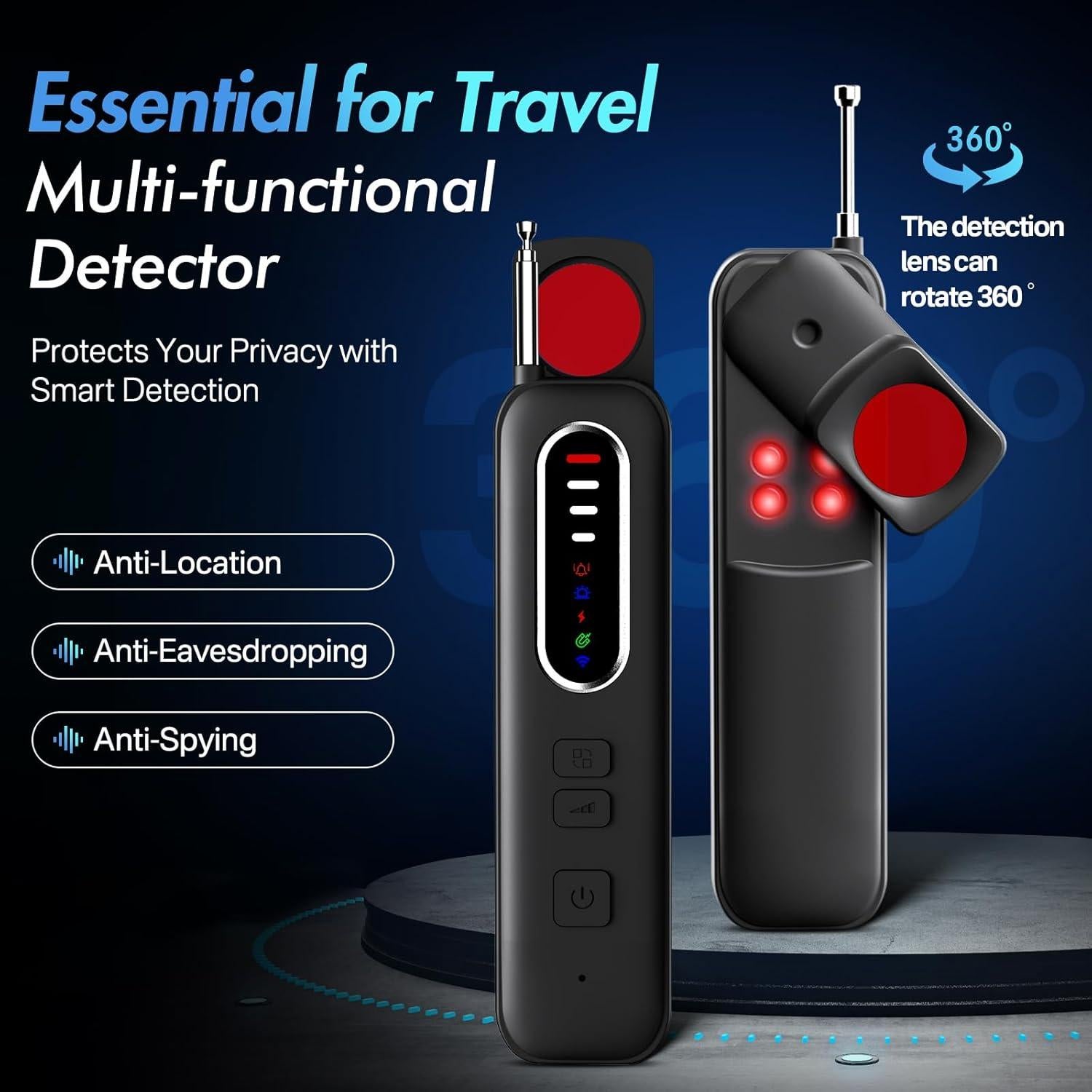 Hidden Camera Detectors - 2025 Pro Bug Detector, Anti Spy Camera Finder & GPS Tracker Detector RF Wireless Device Finder & Vibration Alarm for Travel, Car, Bathroom, Office, 3 Levels 5 Modes