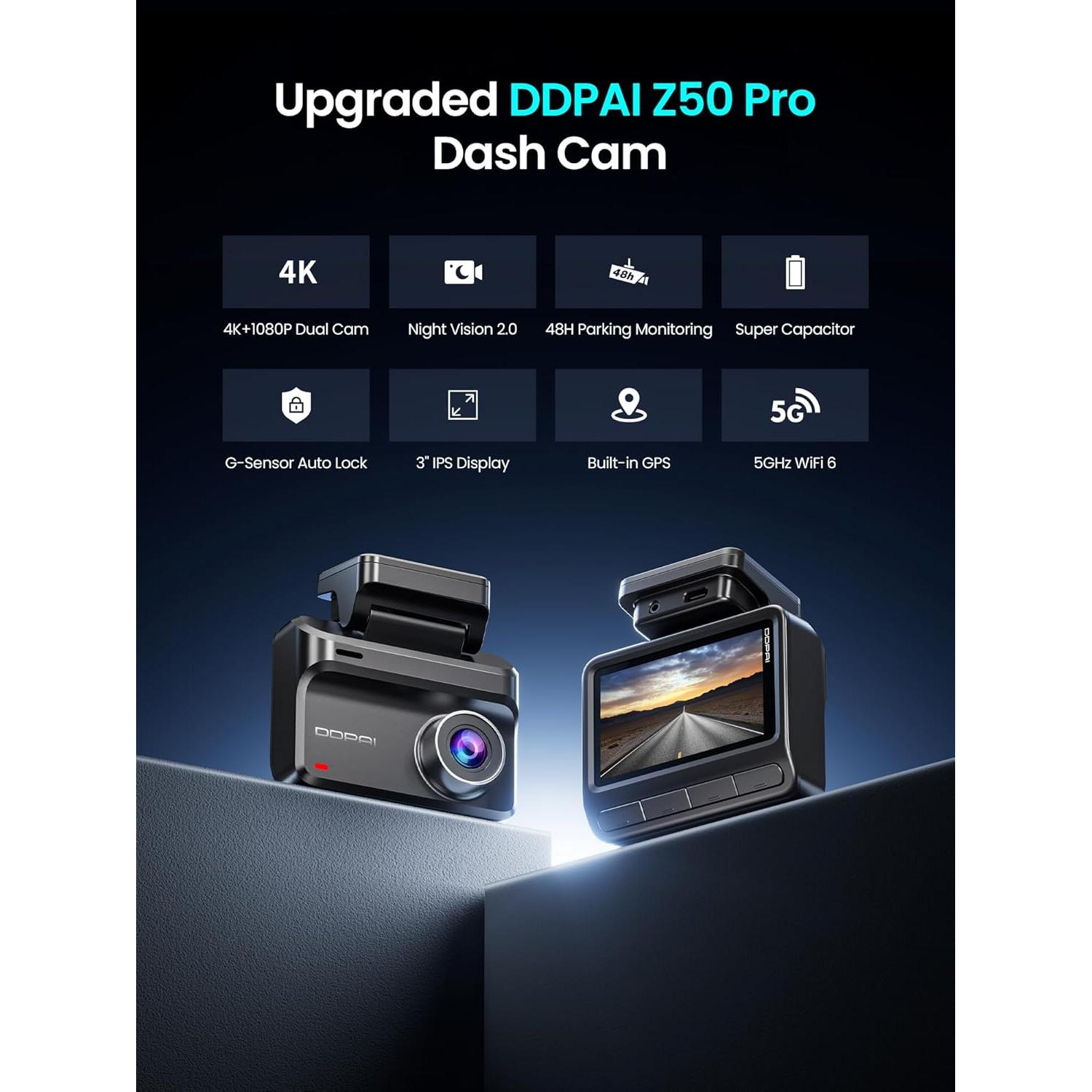 Cámara Dash DDPAI Z50 Pro 4K + 1080P Delantera y Trasera