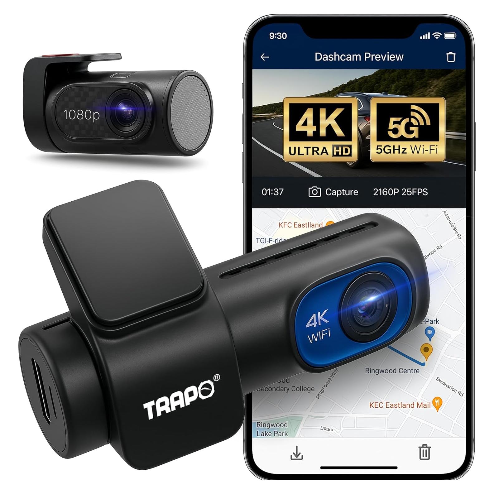 Cámara Dash Trapo T550 4K Delantera y 1080p Trasera GPS
