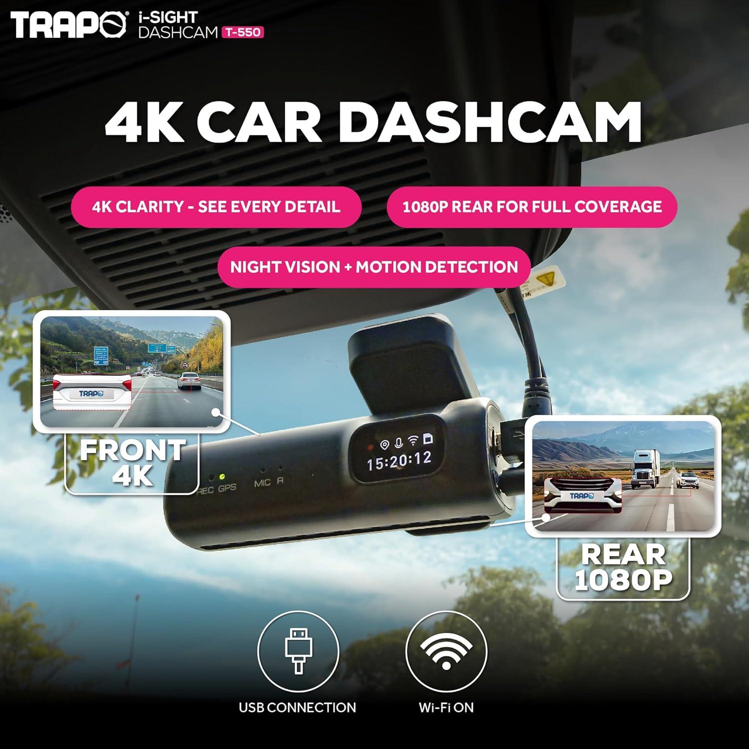 Cámara Dash Trapo T550 4K Delantera y 1080p Trasera GPS