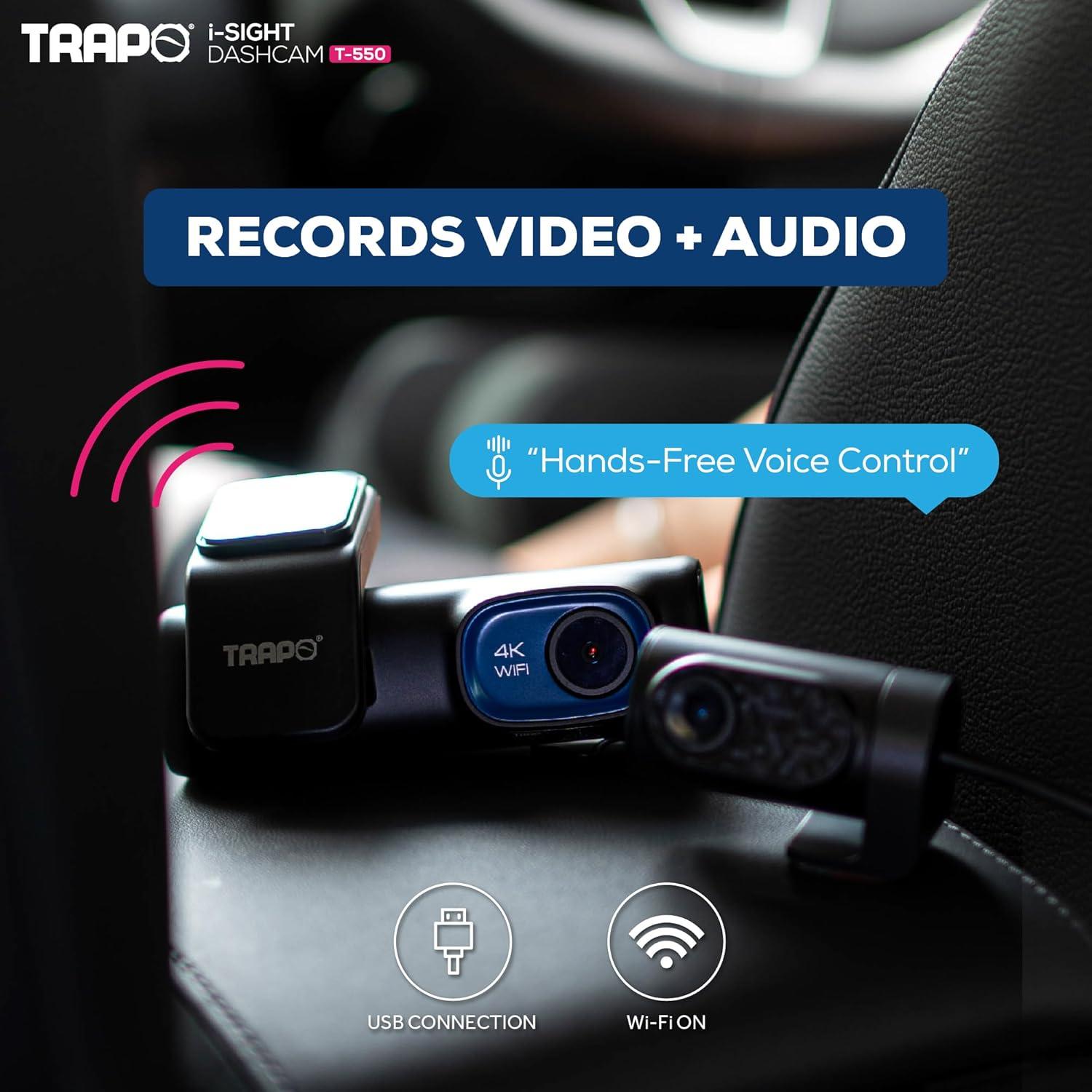 Cámara Dash Trapo T550 4K Delantera y 1080p Trasera GPS