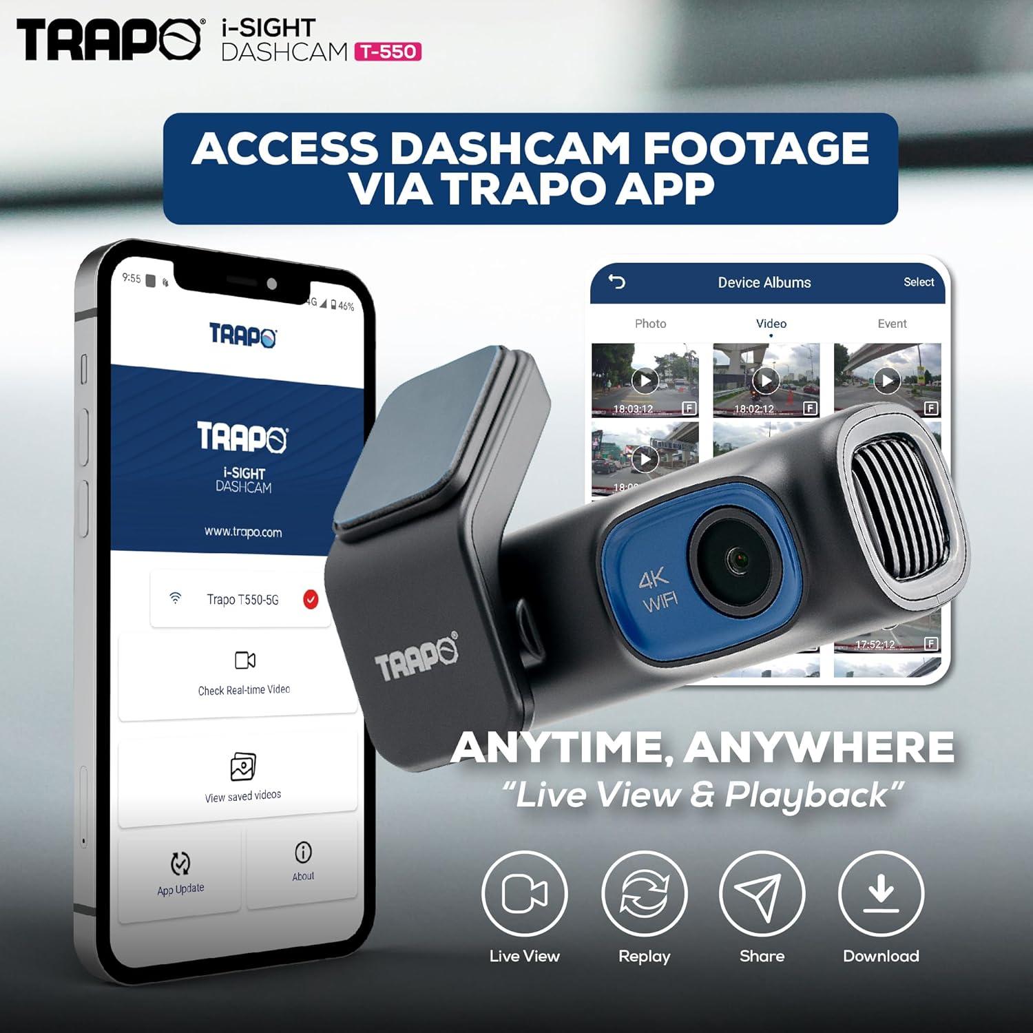 Cámara Dash Trapo T550 4K Delantera y 1080p Trasera GPS