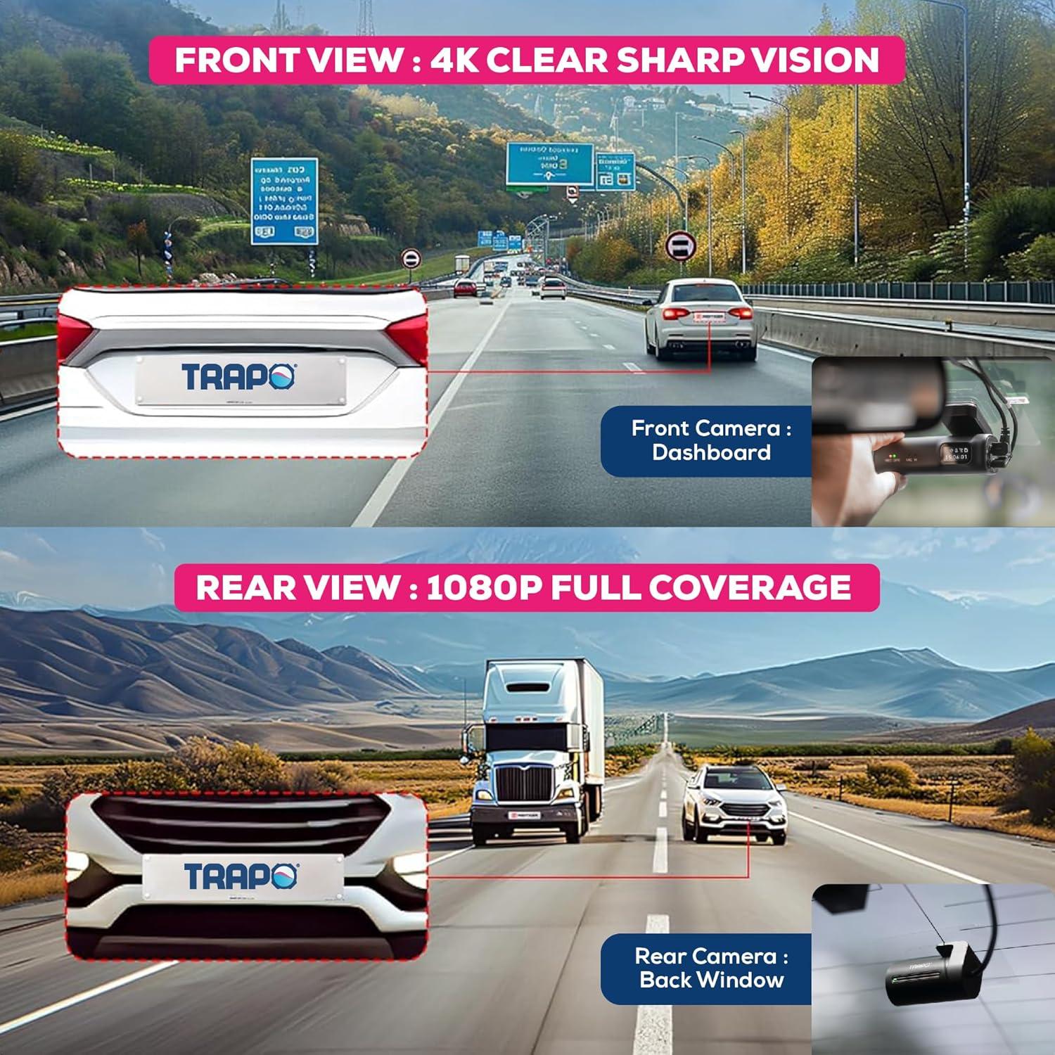 Cámara Dash Trapo T550 4K Delantera y 1080p Trasera GPS