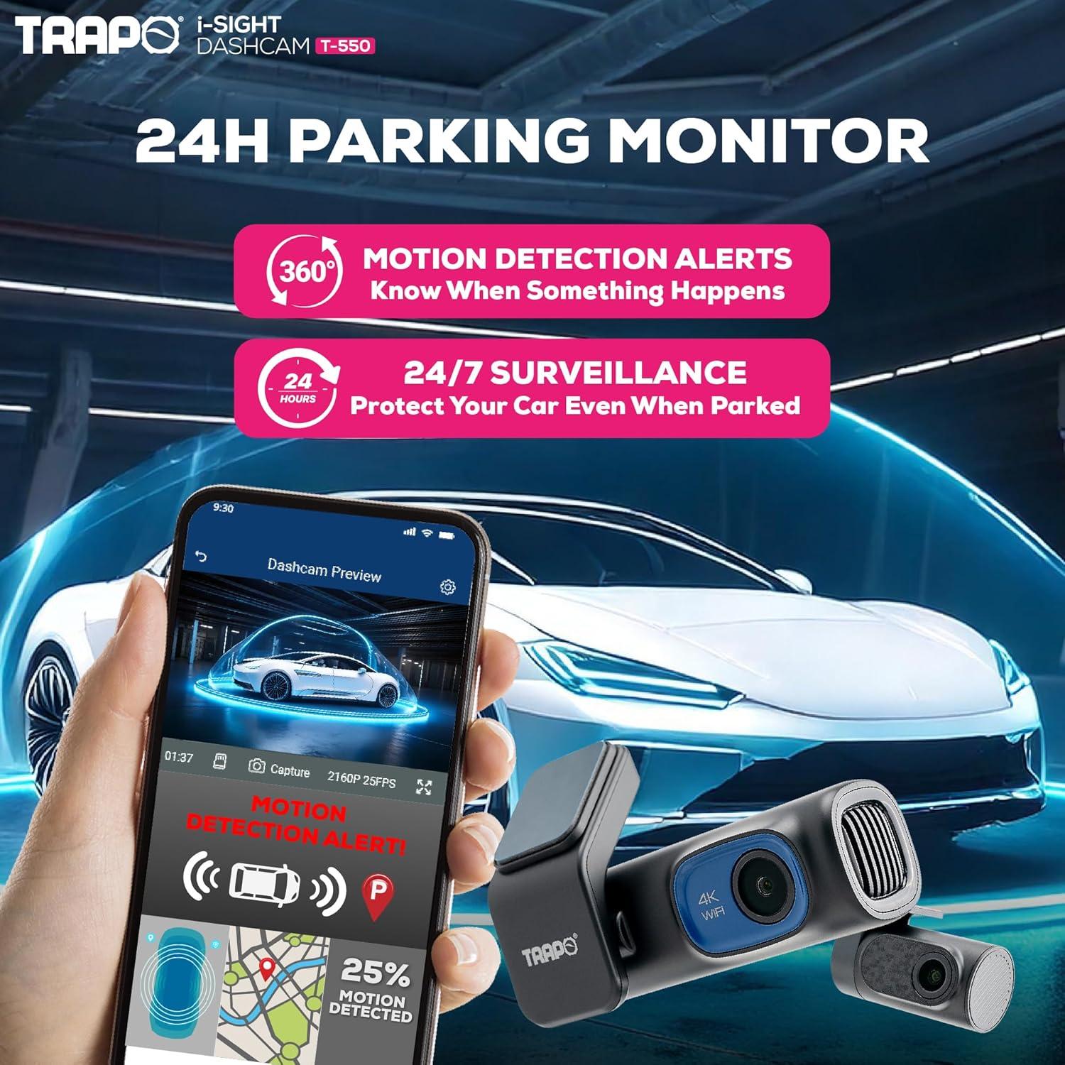 Cámara Dash Trapo T550 4K Delantera y 1080p Trasera GPS