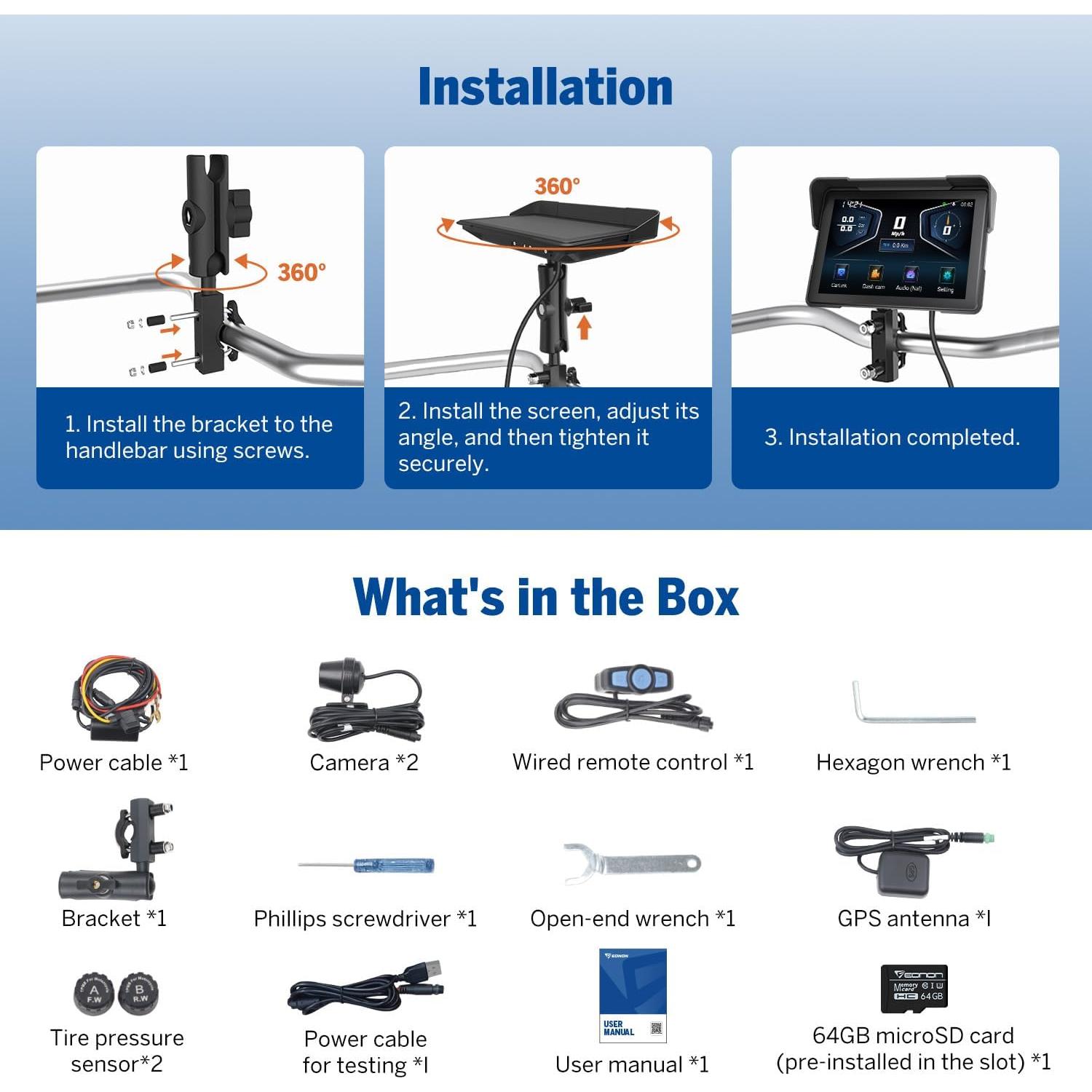 Pantalla para Motocicleta Eonon P6 7" CarPlay Android Auto Bluetooth