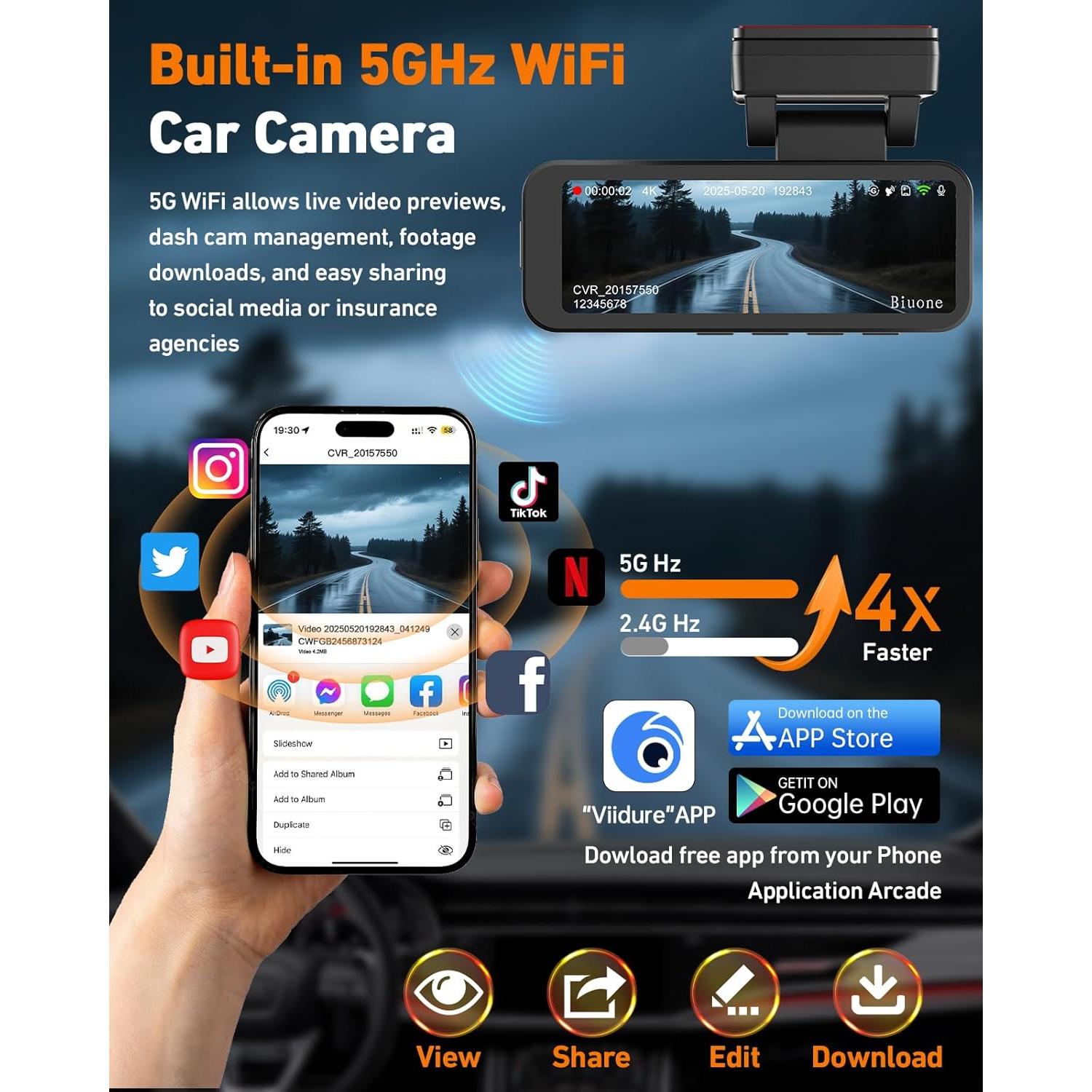 Cámara de Tablero 4K Biuone Delantera y Trasera con GPS