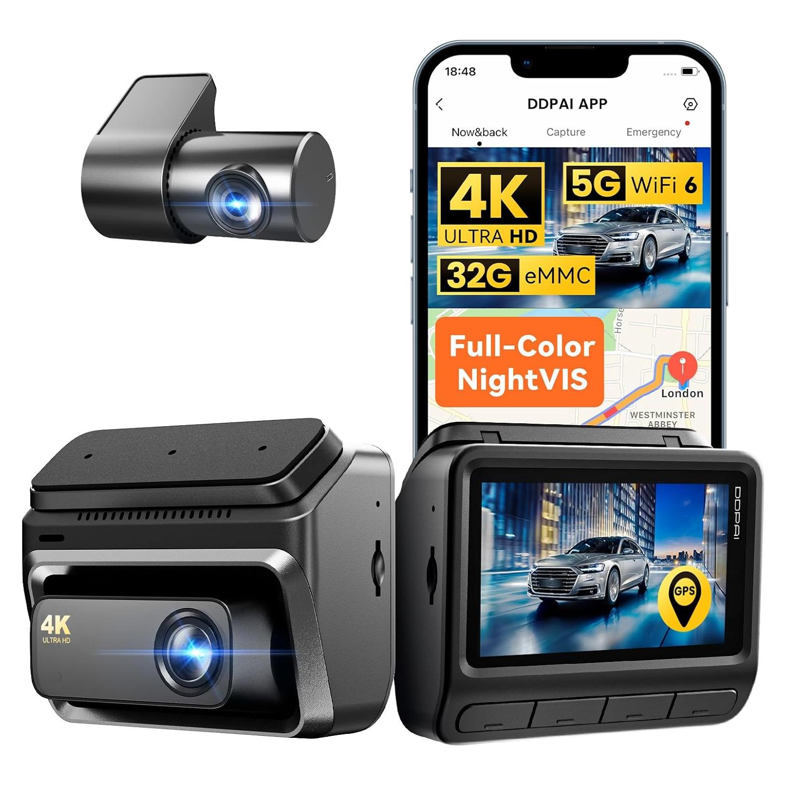 Cámara Dash DDPAI Z60 4K + 1080P Doble, Visión Nocturna