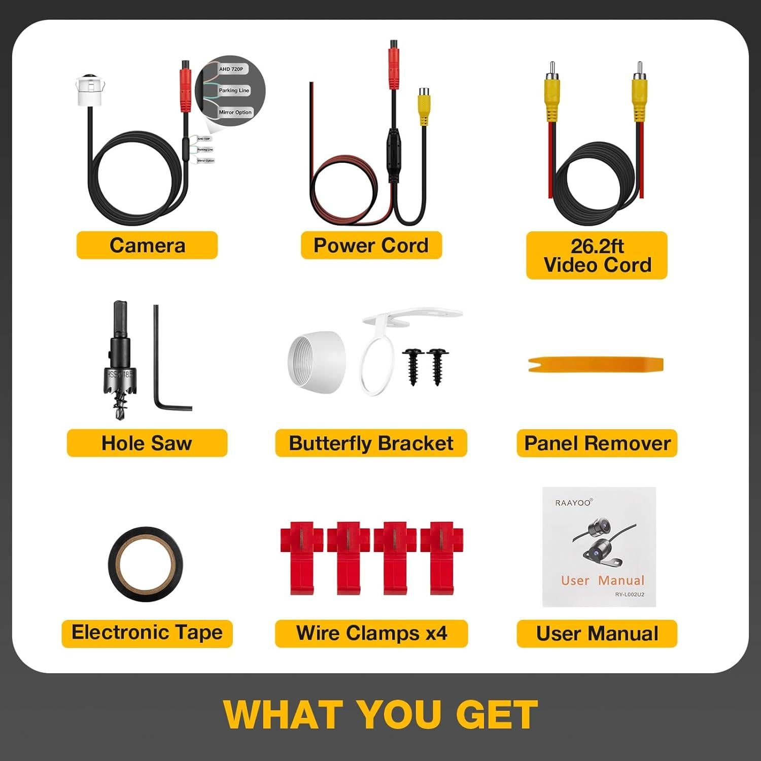 Cámara de Respaldo AHD 1080P RAAYOO L002-U2, 170° Visión Nocturna