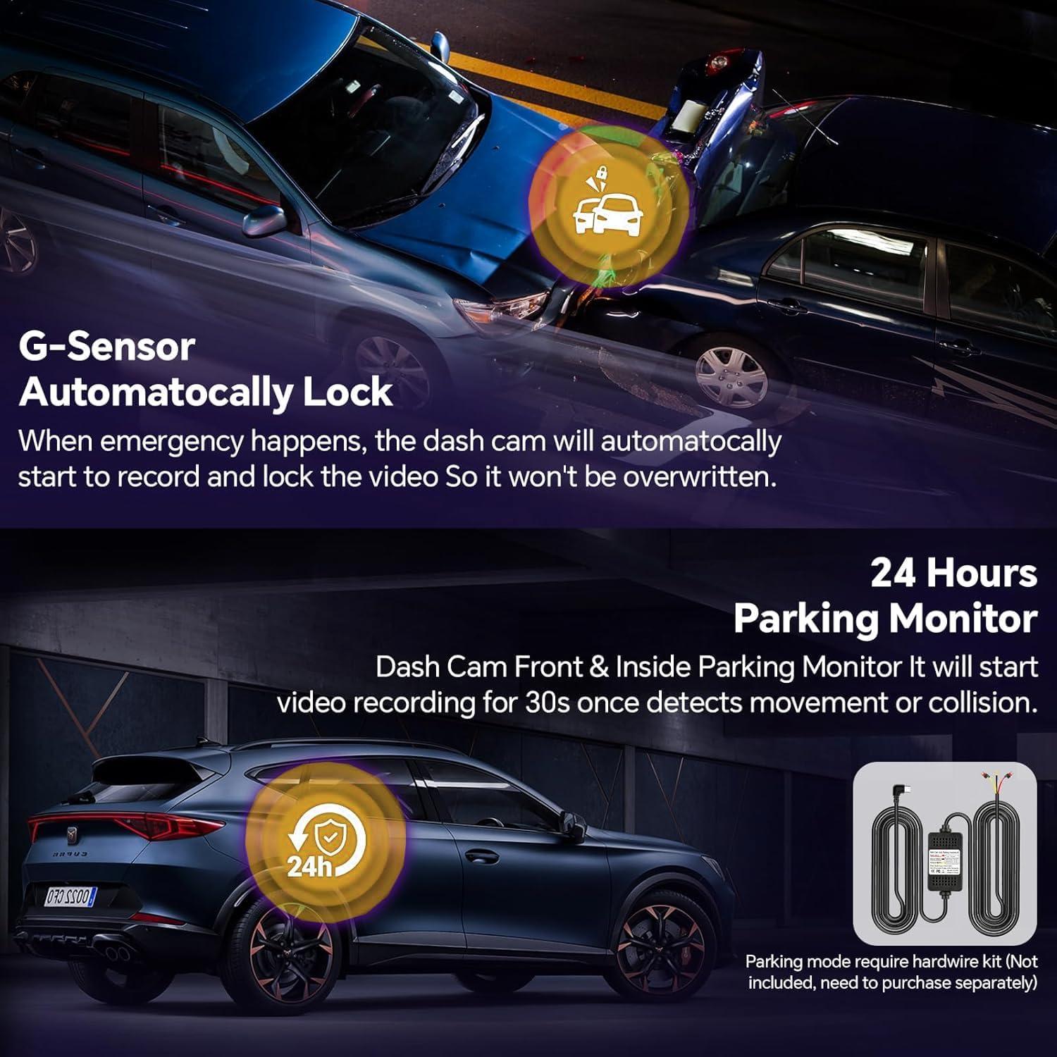 Cámara Dash 4K Qulokar 3 Canales WiFi con Tarjeta 64GB