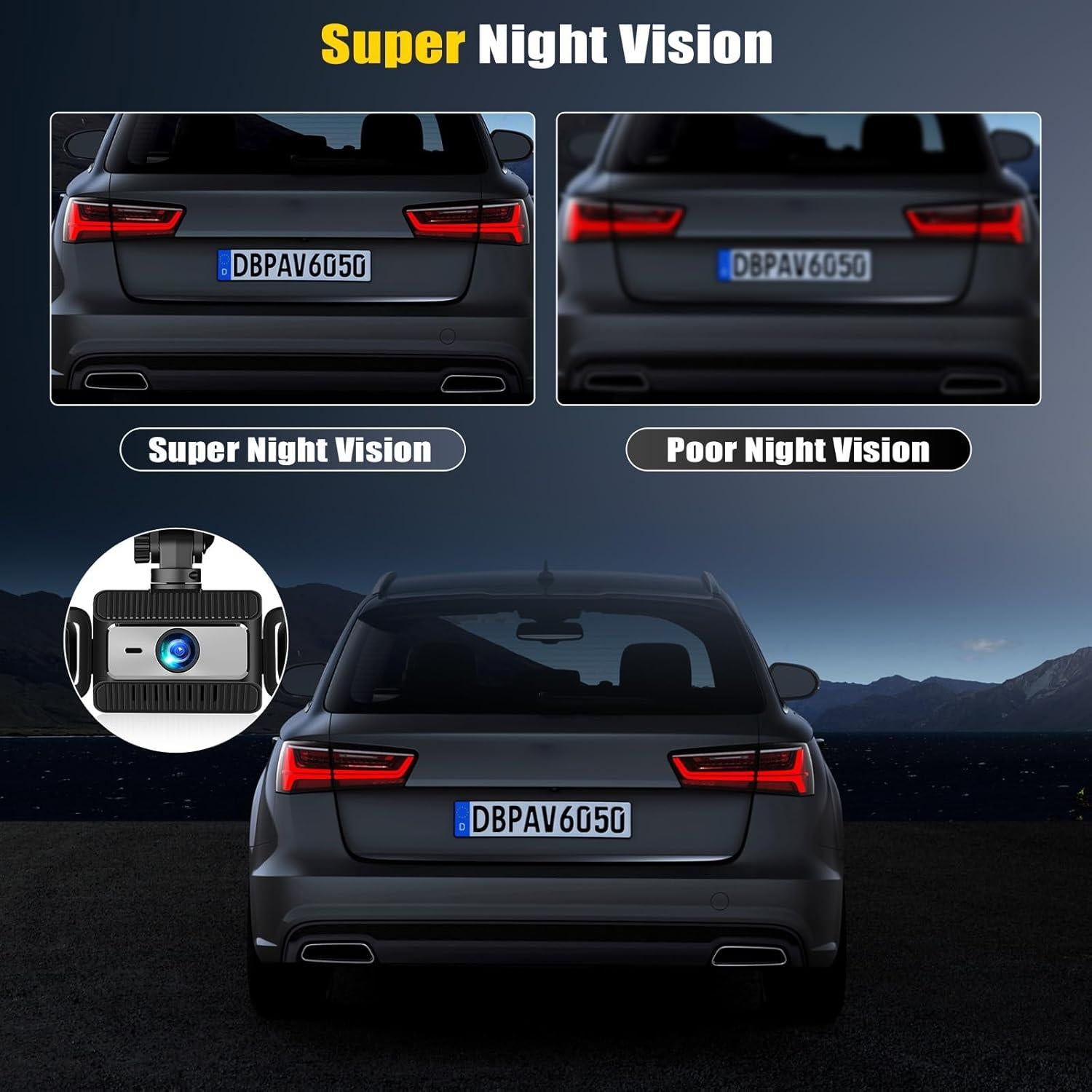 Cámara Dash 4 Canales AMprime 1080P con Visión Nocturna