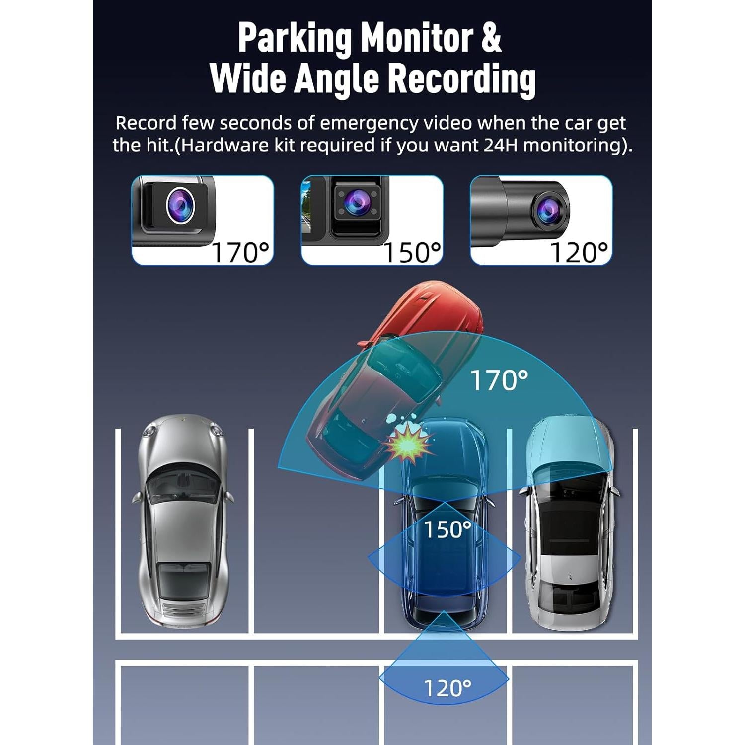 Cámara Dash HunterMax 3 Canales 4K+1080P WiFi 5G Plata