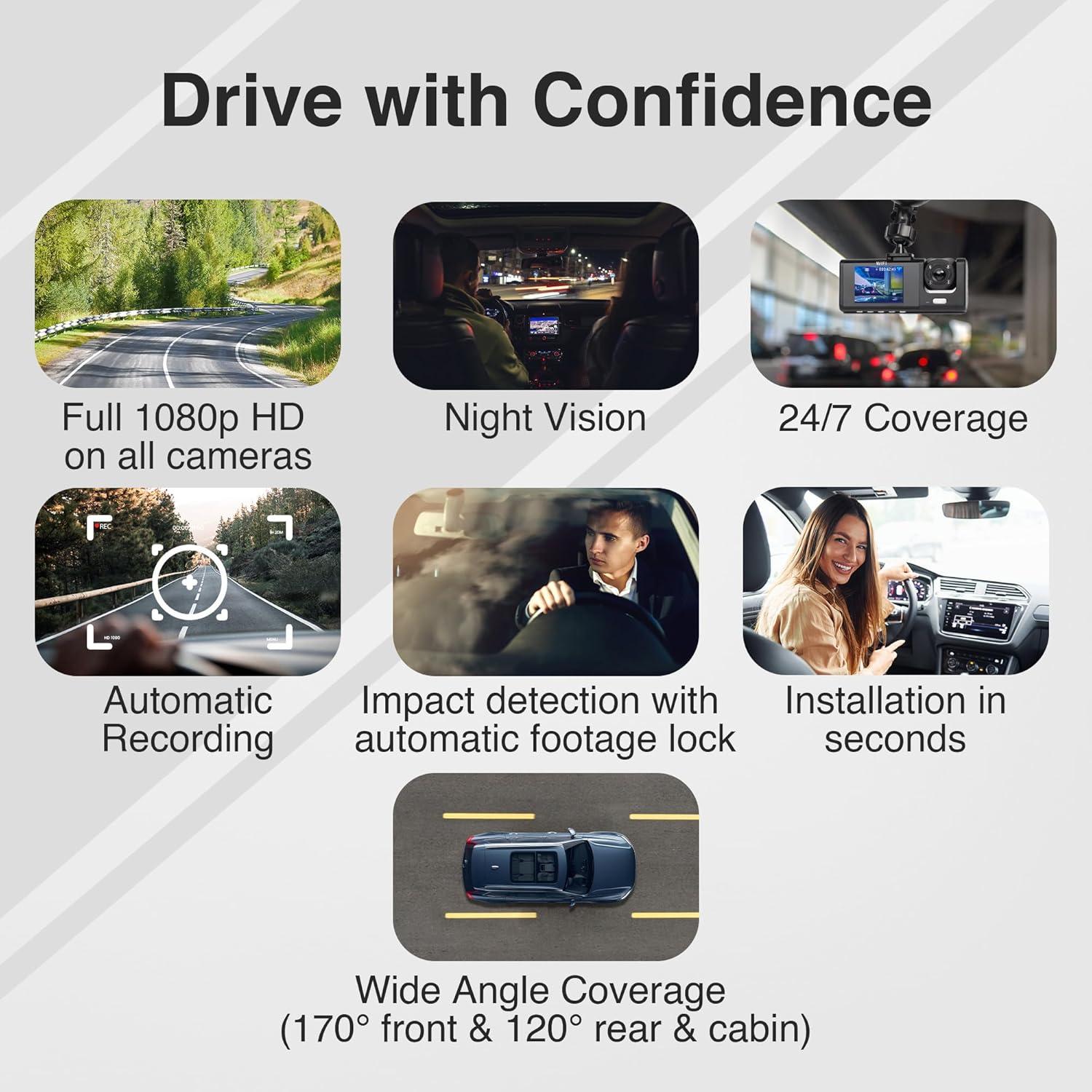 Cámara Dash 3 Canales 1080P Handy con Visión Nocturna