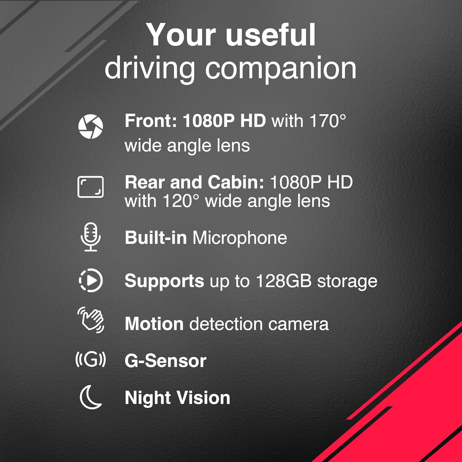 Cámara Dash 3 Canales 1080P Handy con Visión Nocturna