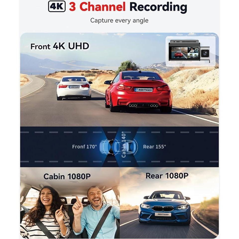 Cámara Dash 4K VIGARD S13 3 Canales con WiFi y GPS