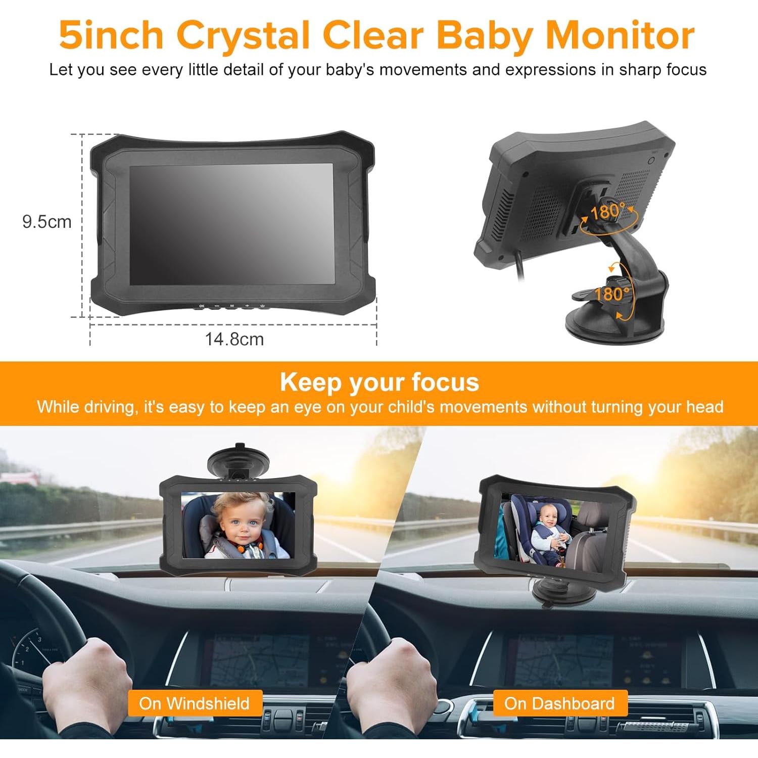 Cámara de Coche para Bebés VSSTECH con Monitor 5" y Visión Nocturna