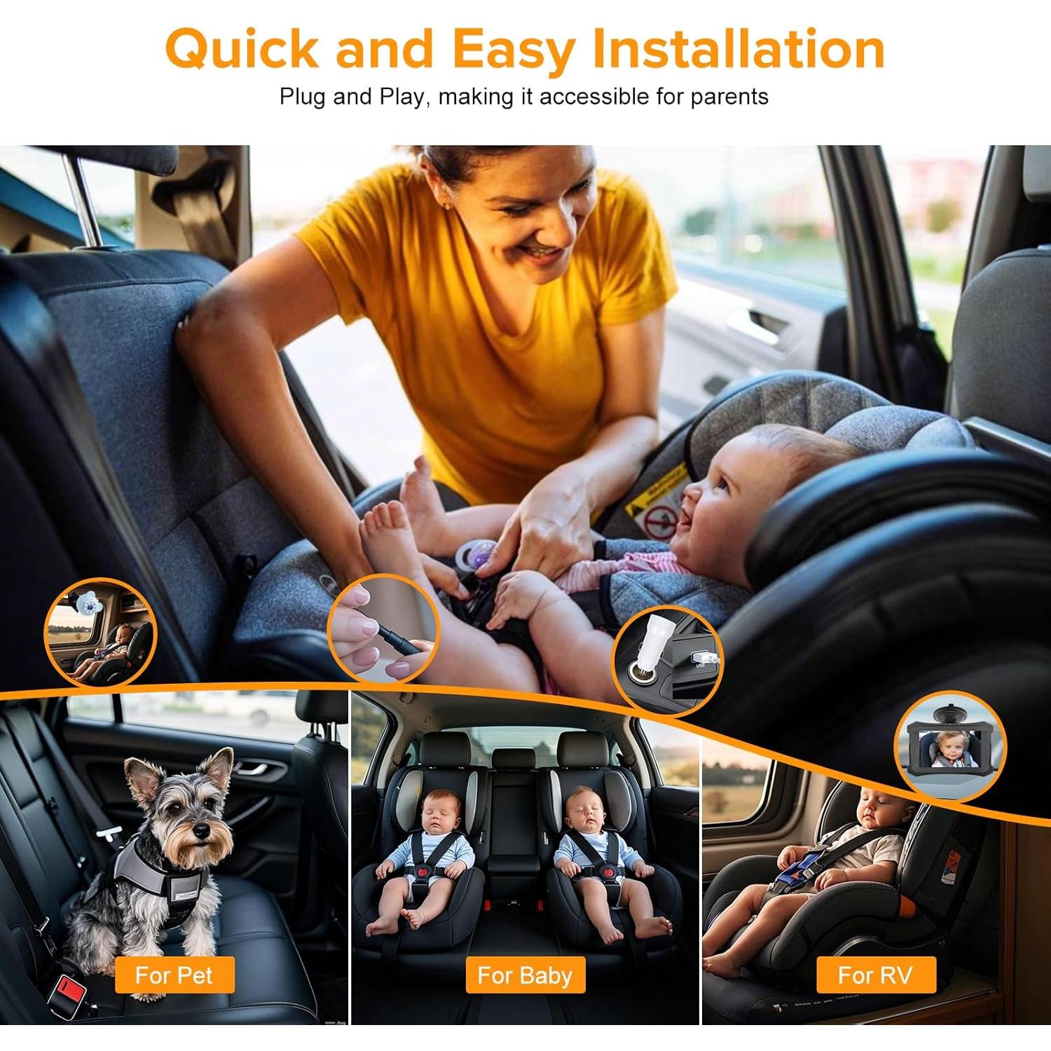 Cámara de Coche para Bebés VSSTECH con Monitor 5" y Visión Nocturna