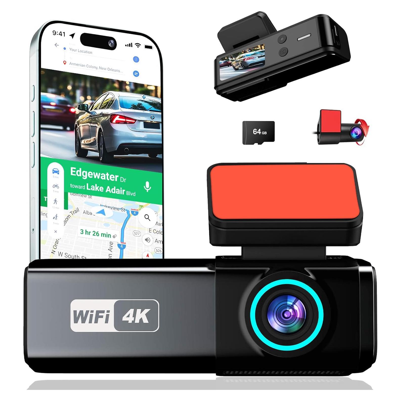 Cámara de Tablero 4K Aprilboy con Cámara Trasera 360° y WiFi