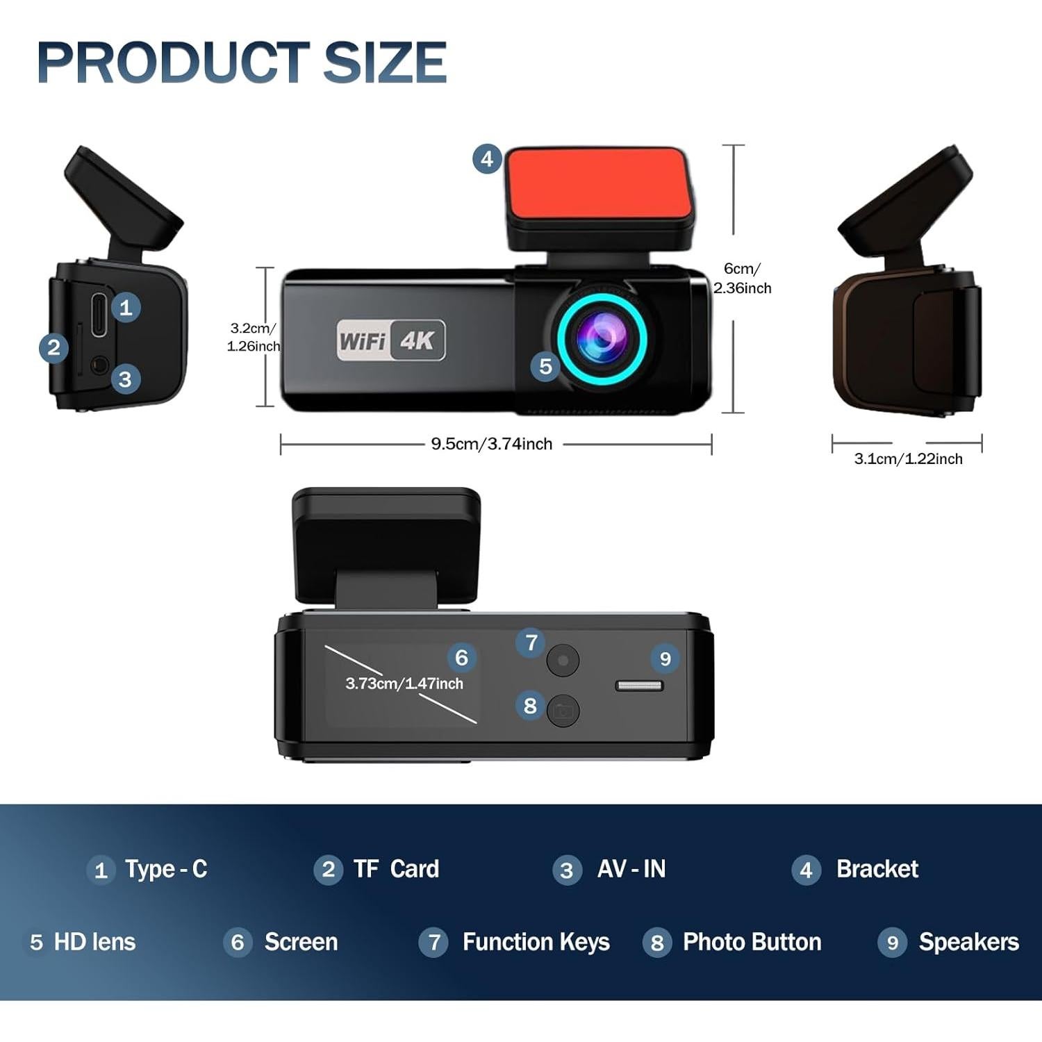 Cámara de Tablero 4K Aprilboy con Cámara Trasera 360° y WiFi