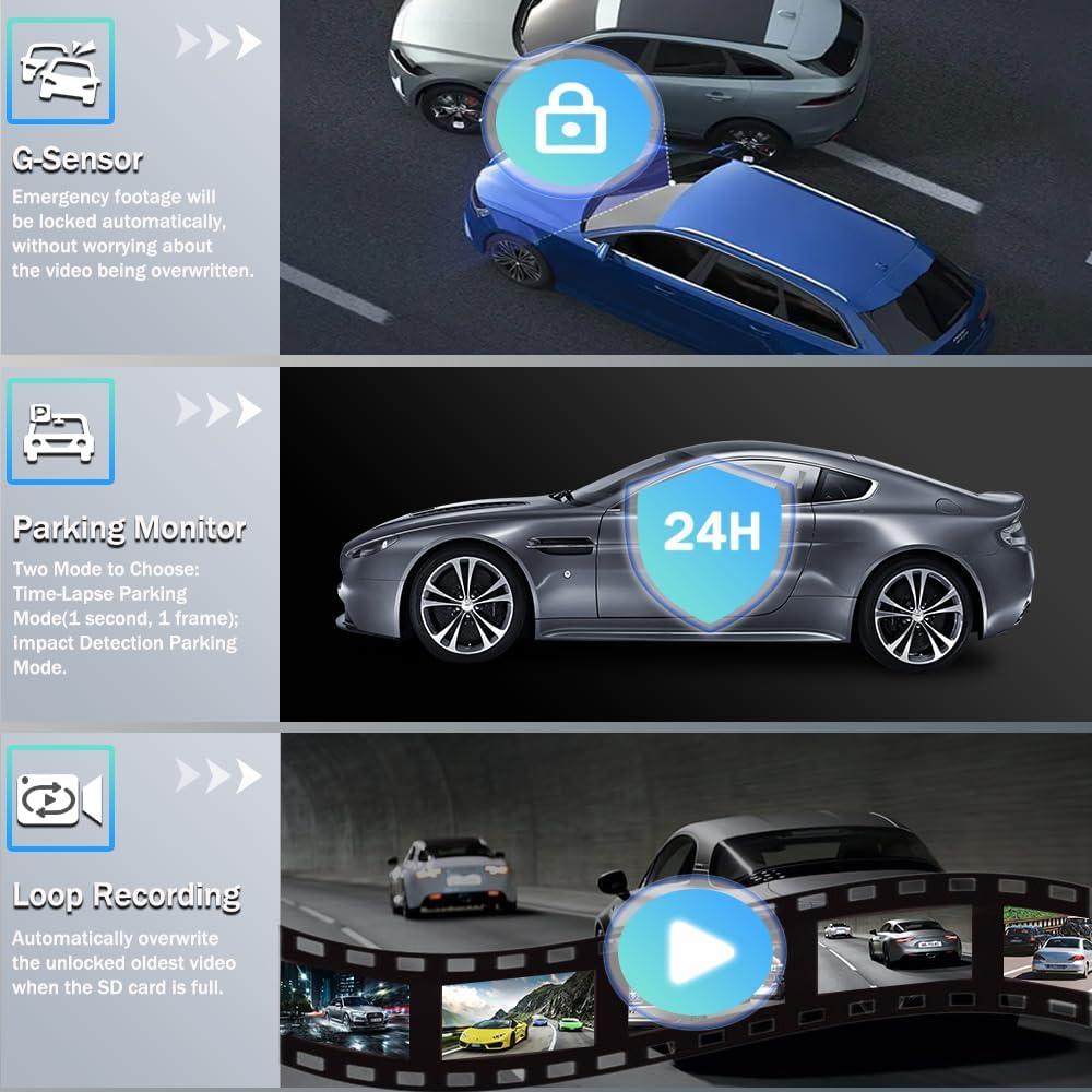 Cámara de Tablero 4K Aprilboy con Cámara Trasera 360° y WiFi