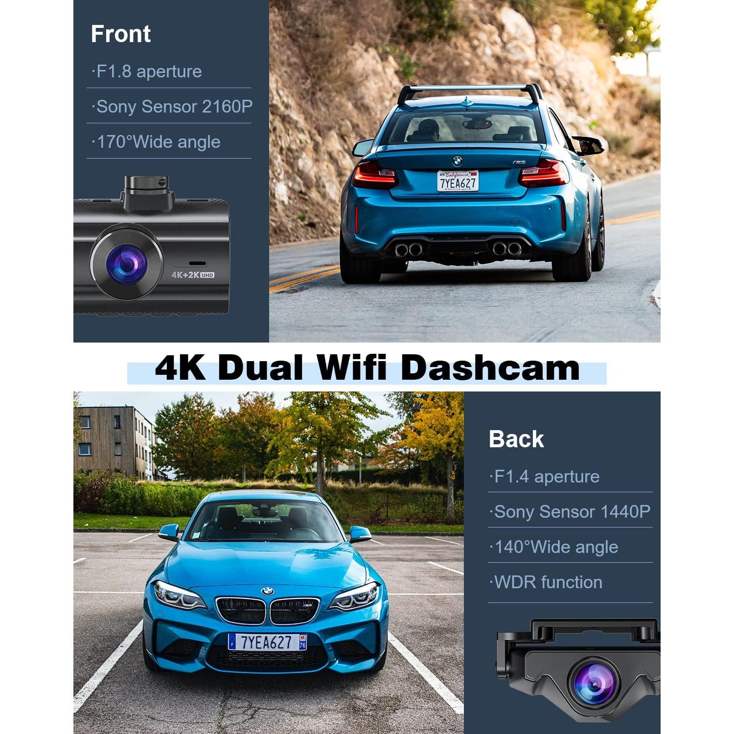 Cámara Dash 4K LAMONKE Delantera y Trasera con GPS y WiFi