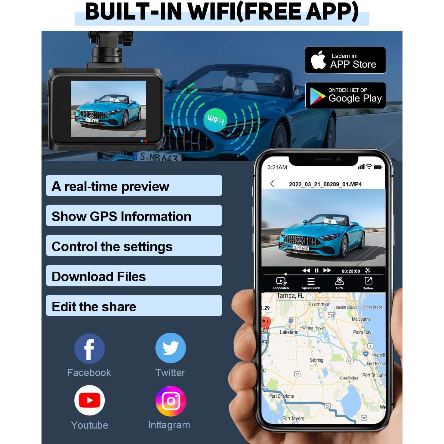Cámara Dash 4K LAMONKE Delantera y Trasera con GPS y WiFi