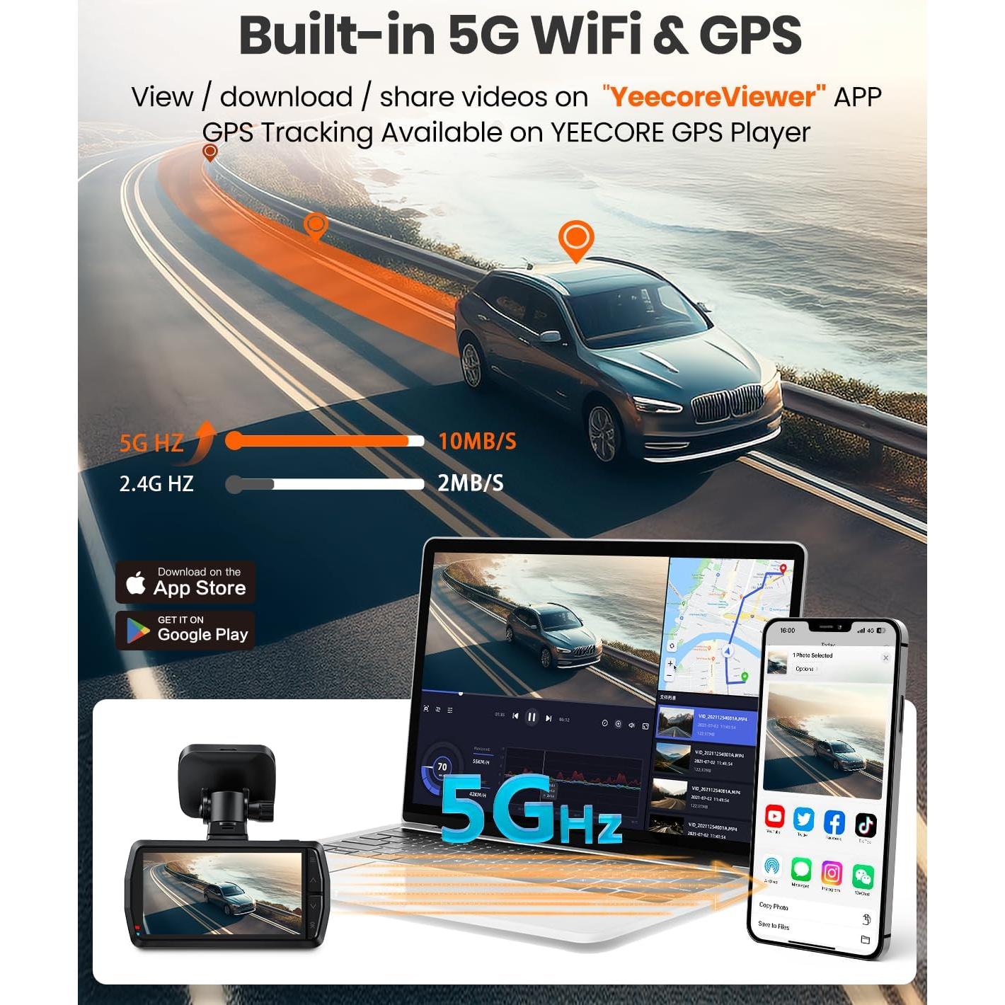 Cámara de Tablero Dual YEECORE D22 4K GPS WiFi 5G