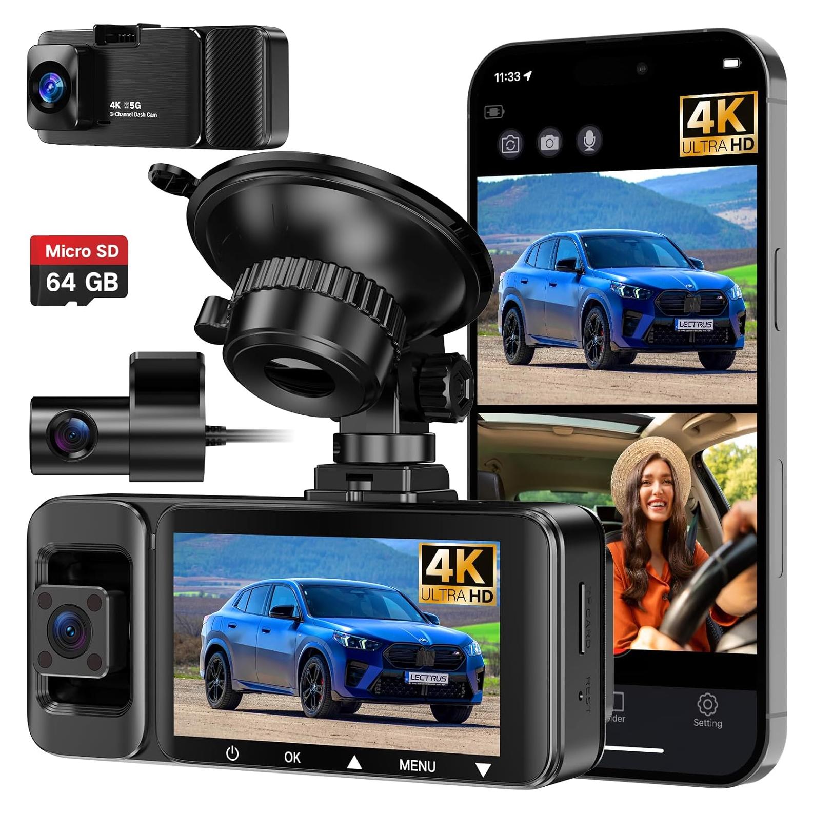 Cámara Dash 4K LECTRUS K02 Pro Triple Canal con Wi-Fi