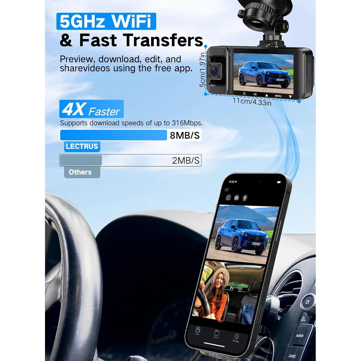 Cámara Dash 4K LECTRUS K02 Pro Triple Canal con Wi-Fi