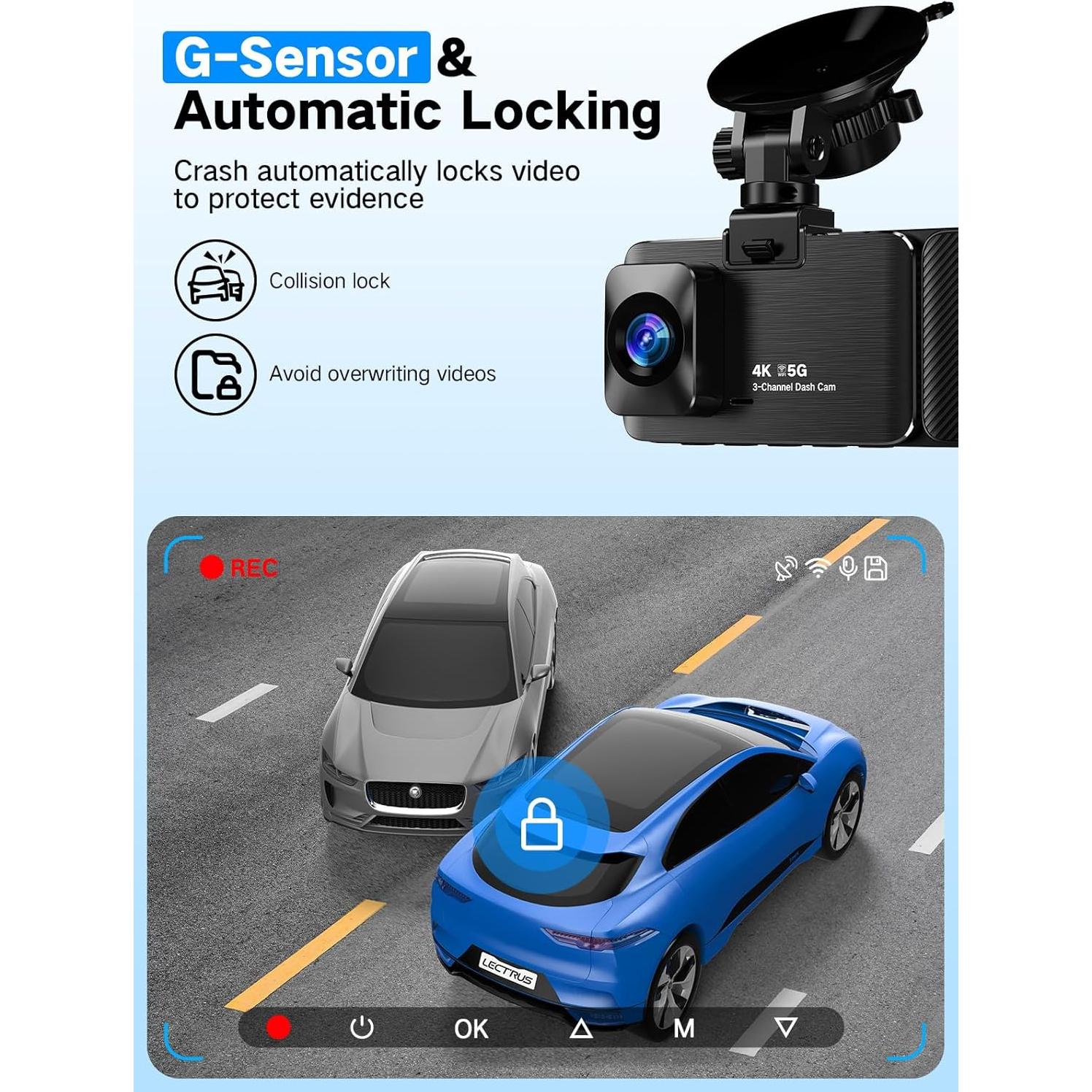 Cámara Dash 4K LECTRUS K02 Pro Triple Canal con Wi-Fi