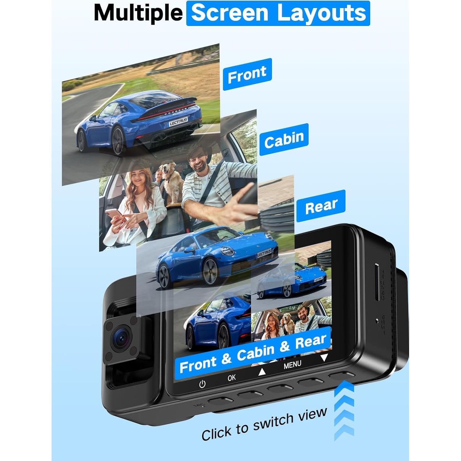 Cámara Dash 4K LECTRUS K02 Pro Triple Canal con Wi-Fi