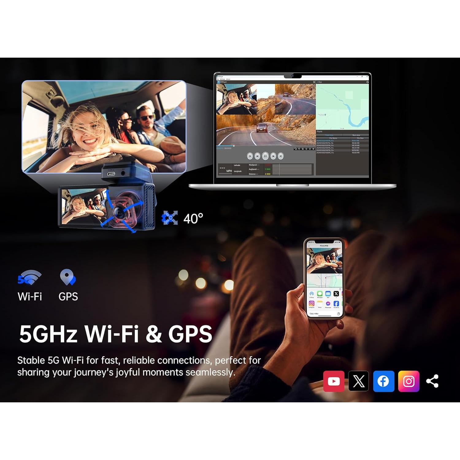 Cámara Dash Pelsee P2 Trio 4K +1080P Delantera y Trasera