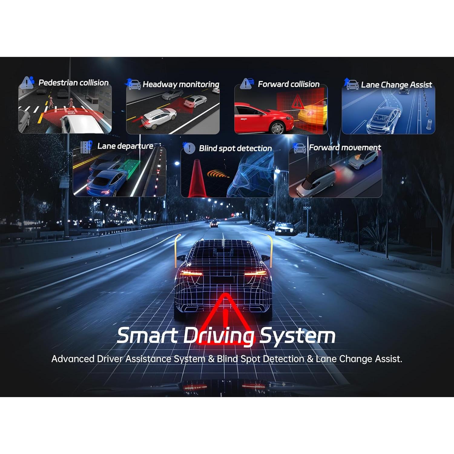 Cámara Dash Pelsee P2 Trio 4K +1080P Delantera y Trasera