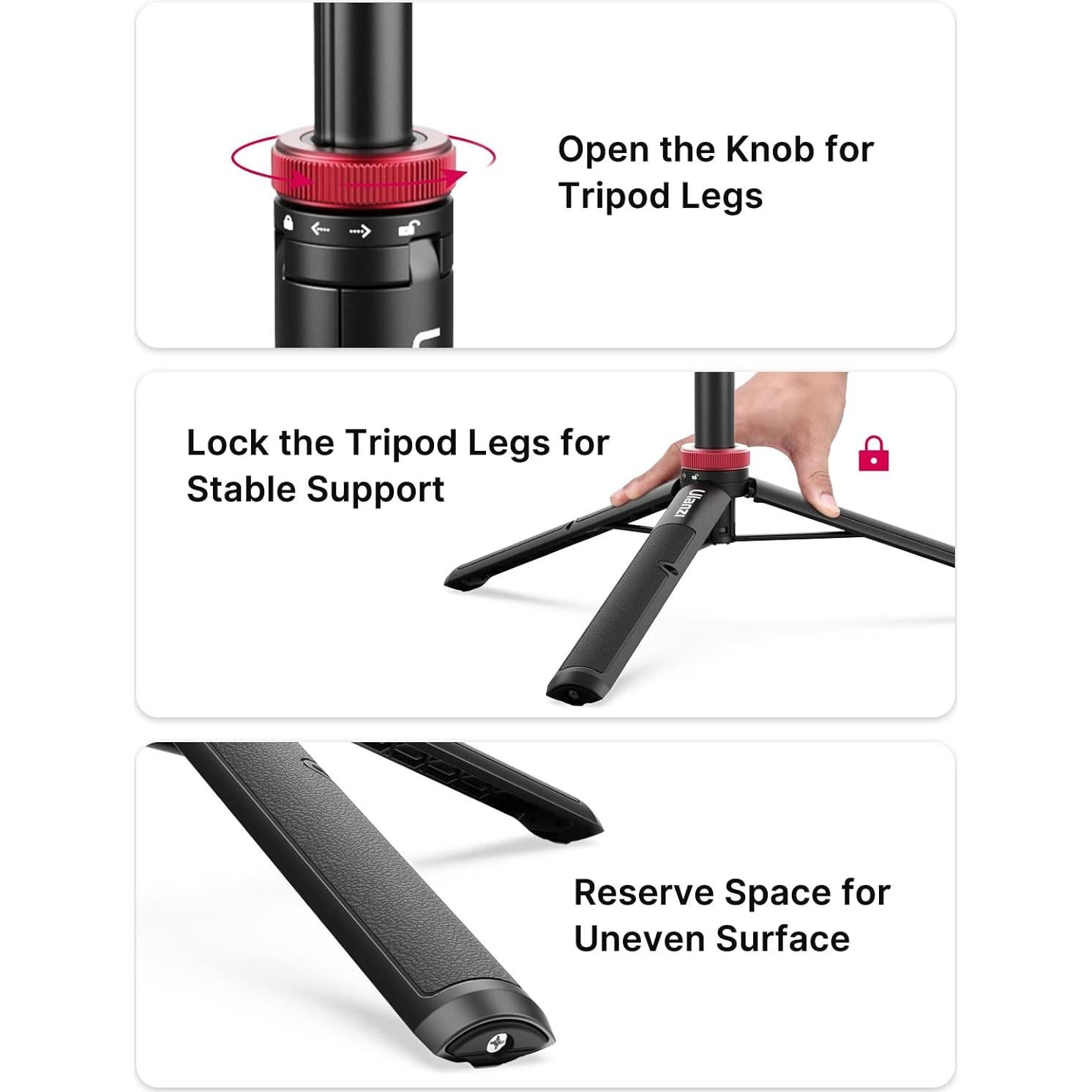 57in Extendable Selfie Tripod Accessories for Action Cameras - ULANZI Go Quick II Long Action Camera Stick Tripod Quick Release Adapter Vlog Handle Grip for Action Cameras