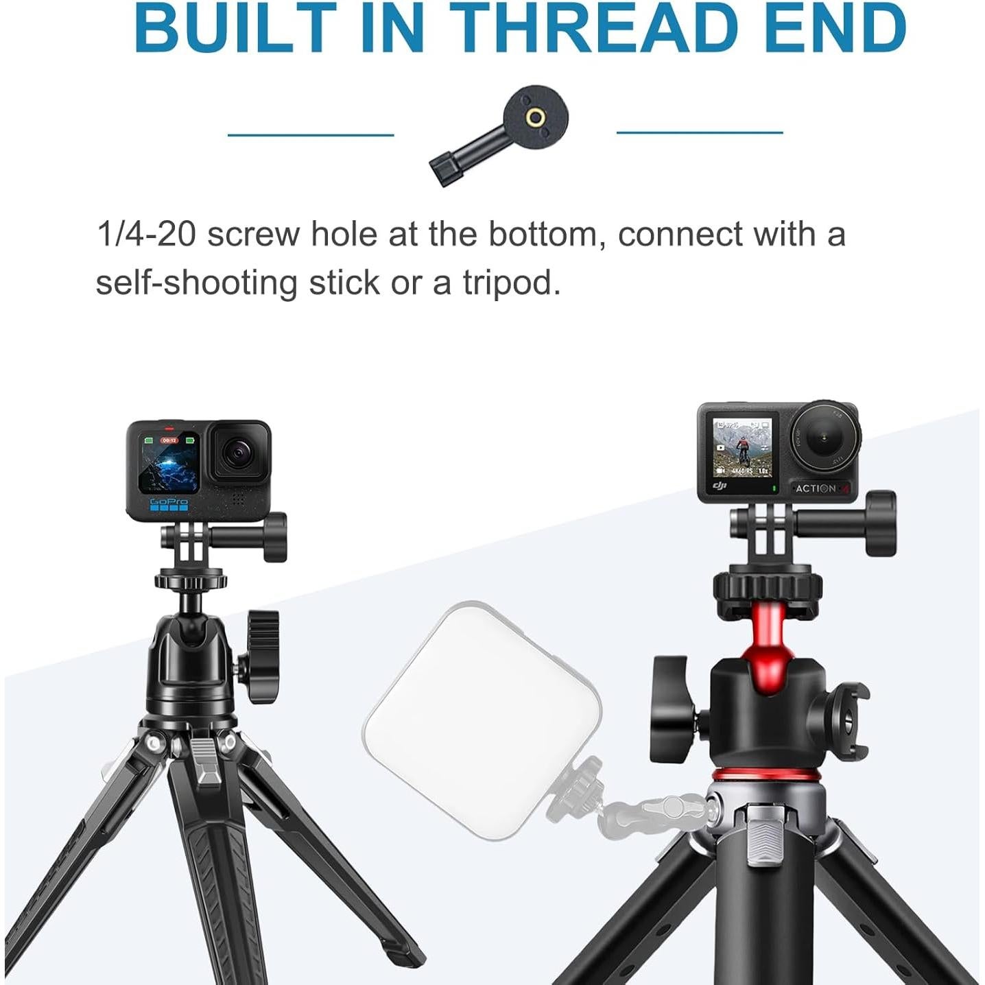 Tripod Mount Adapter 1/4" Screw for Gopro Hero 12/11/10/9/8/7/6, DJI OSMO AKASO Insta360 Action Camera, Fits for Tripod Selfie Stick Monopod and DSLR Camera Flash - 1 Pack