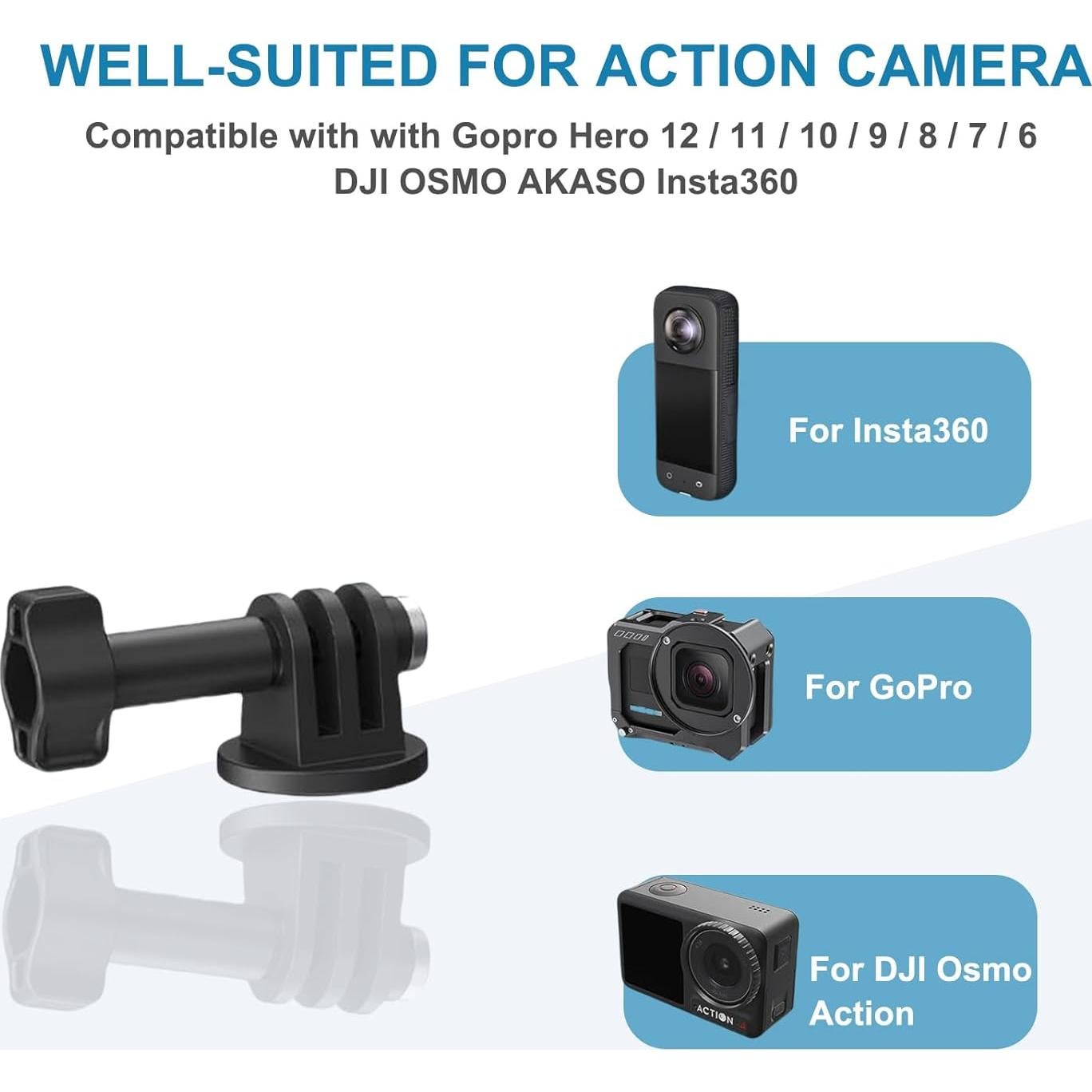 Tripod Mount Adapter 1/4" Screw for Gopro Hero 12/11/10/9/8/7/6, DJI OSMO AKASO Insta360 Action Camera, Fits for Tripod Selfie Stick Monopod and DSLR Camera Flash - 1 Pack