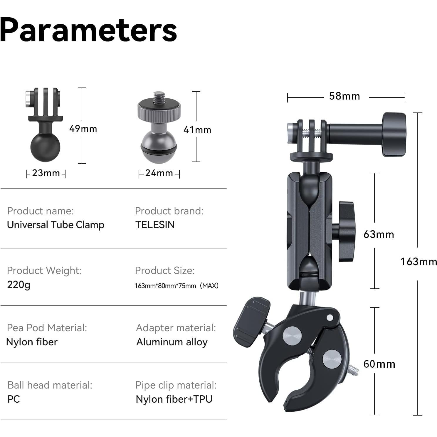 Soporte de Abrazadera TELESIN para Bicicleta y Motocicleta 360°