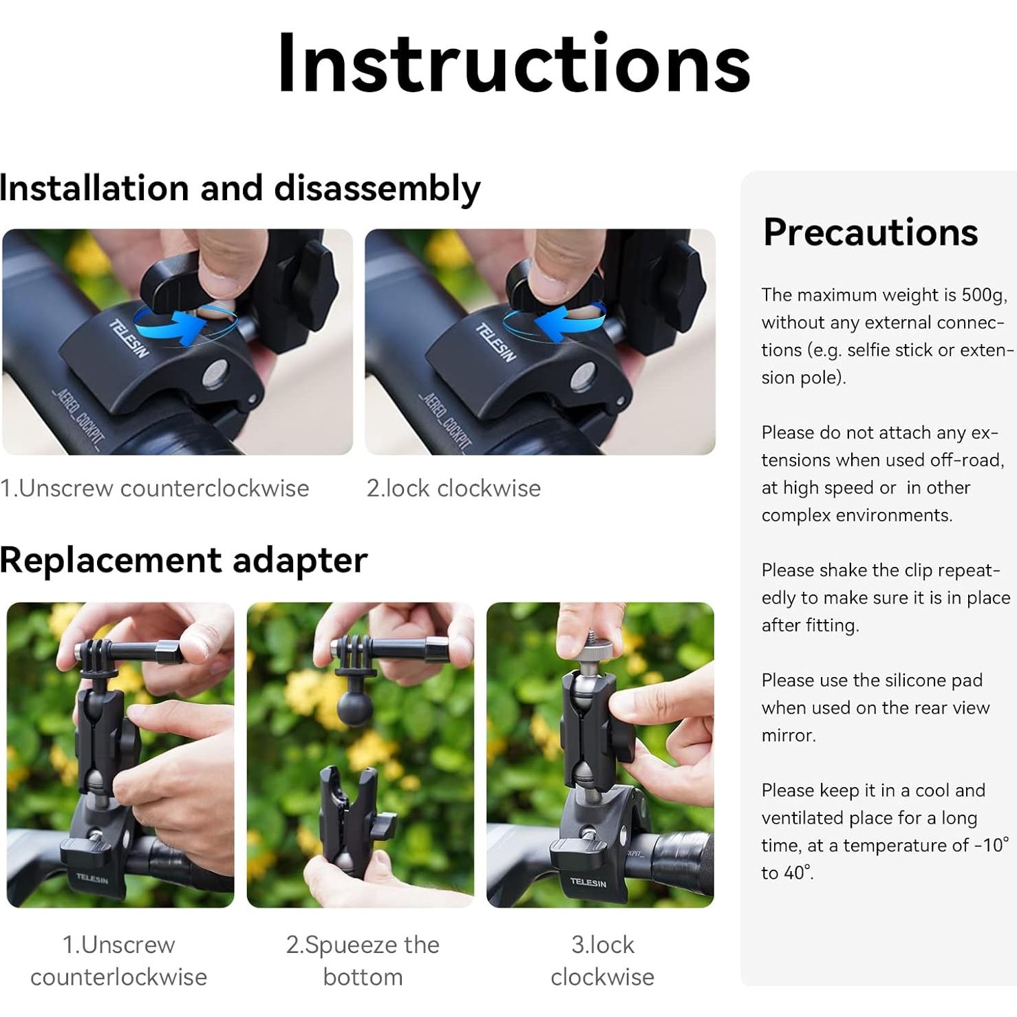 Soporte de Abrazadera TELESIN para Bicicleta y Motocicleta 360°