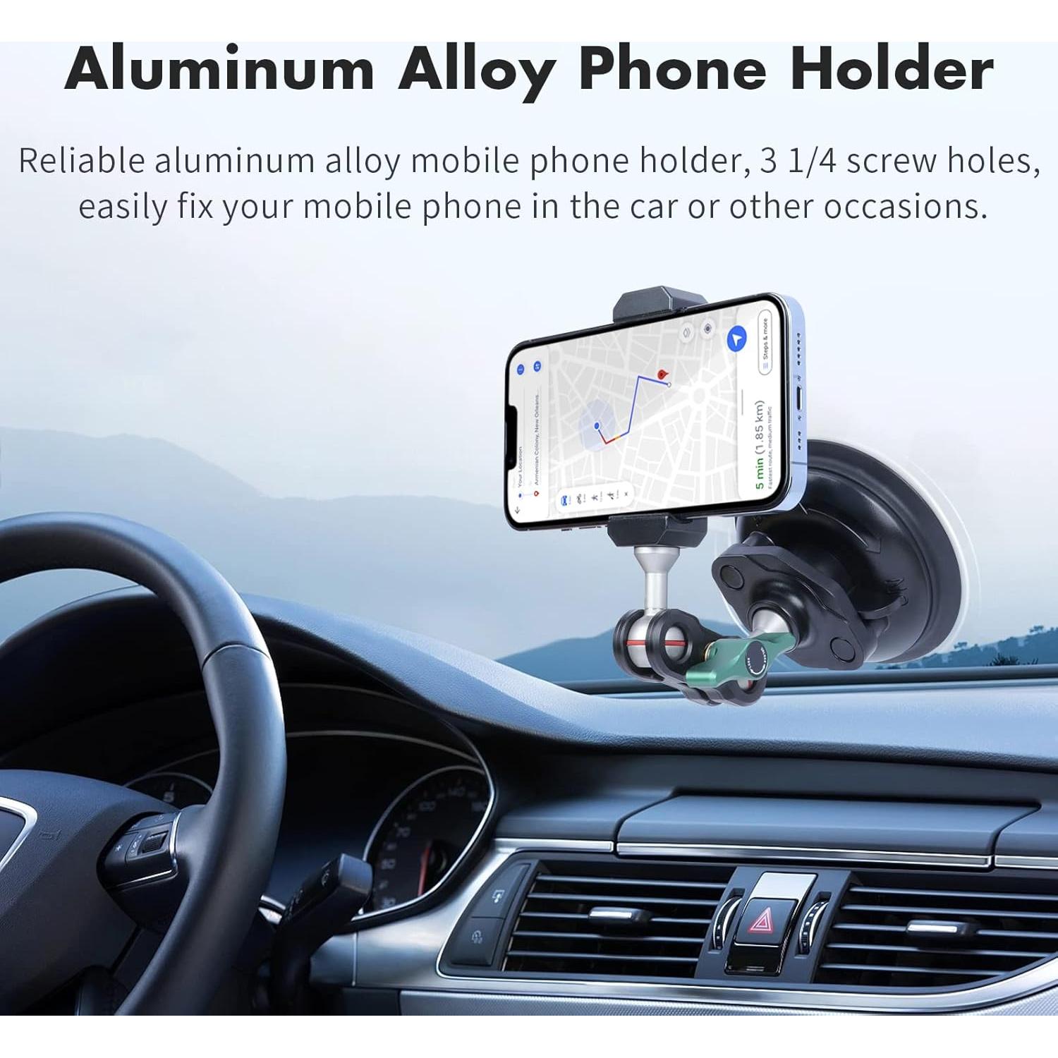 SEASKY S1 Powerful Sports Camera Suction Cup Car Mount for Gopro Hero 13/12/11/10/9/8 Black DJI Action 5/4/3/2 Pocket Insta360 X5 X4 X3 X2 Ace Pro 2 Cell Phone Holder Accessories Aluminum Alloy Metal