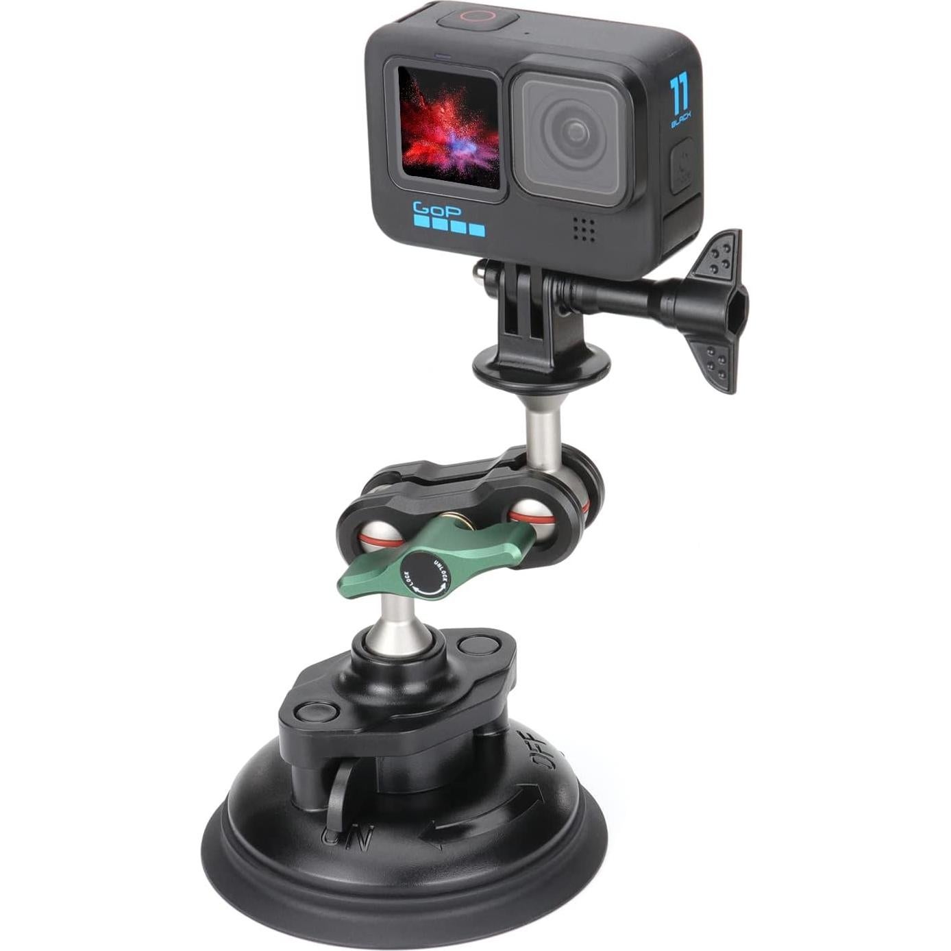 SEASKY S1 Powerful Sports Camera Suction Cup Car Mount for Gopro Hero 13/12/11/10/9/8 Black DJI Action 5/4/3/2 Pocket Insta360 X5 X4 X3 X2 Ace Pro 2 Cell Phone Holder Accessories Aluminum Alloy Metal