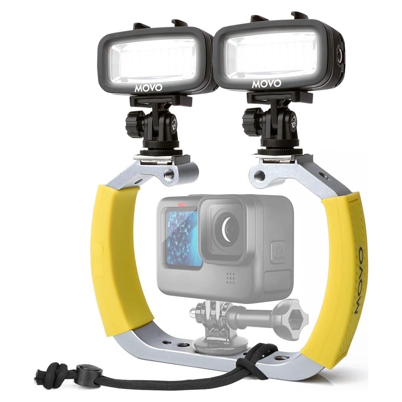 Movo DiveRig3 Diving Rig Bundle with 2 Waterproof LED Lights - Compatible with GoPro HERO3, HERO4, HERO5, HERO6, HERO7, HERO8, and DJI Osmo Action Cam - Scuba Accessories for Underwater Camera