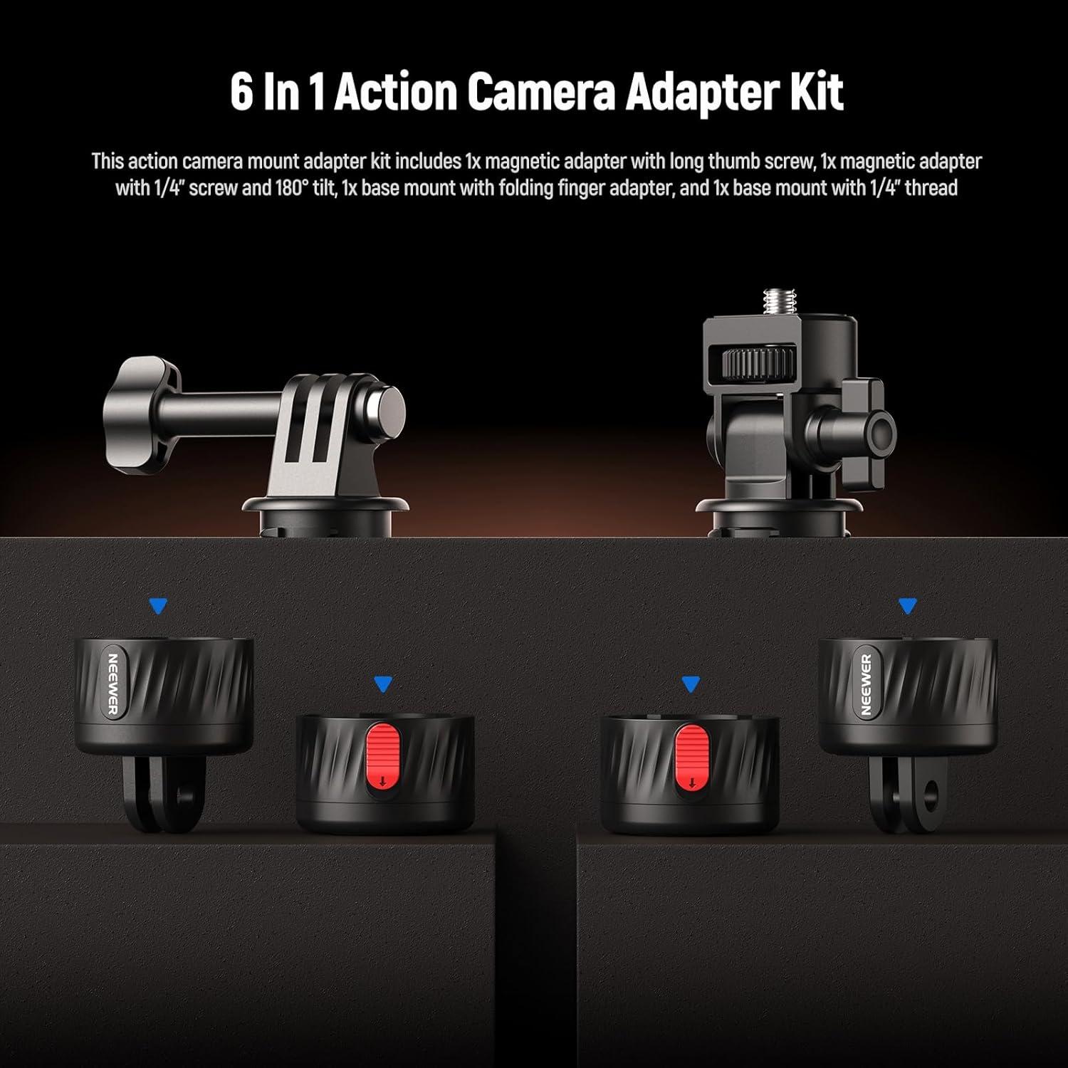 NEEWER Magnetic Action Camera Mount Kit, Compatible with GoPro Hero 13 12 11 Max DJI Osmo Action Insta360, ABS Magnetic Quick Release Mount for POV Shots, GP-24