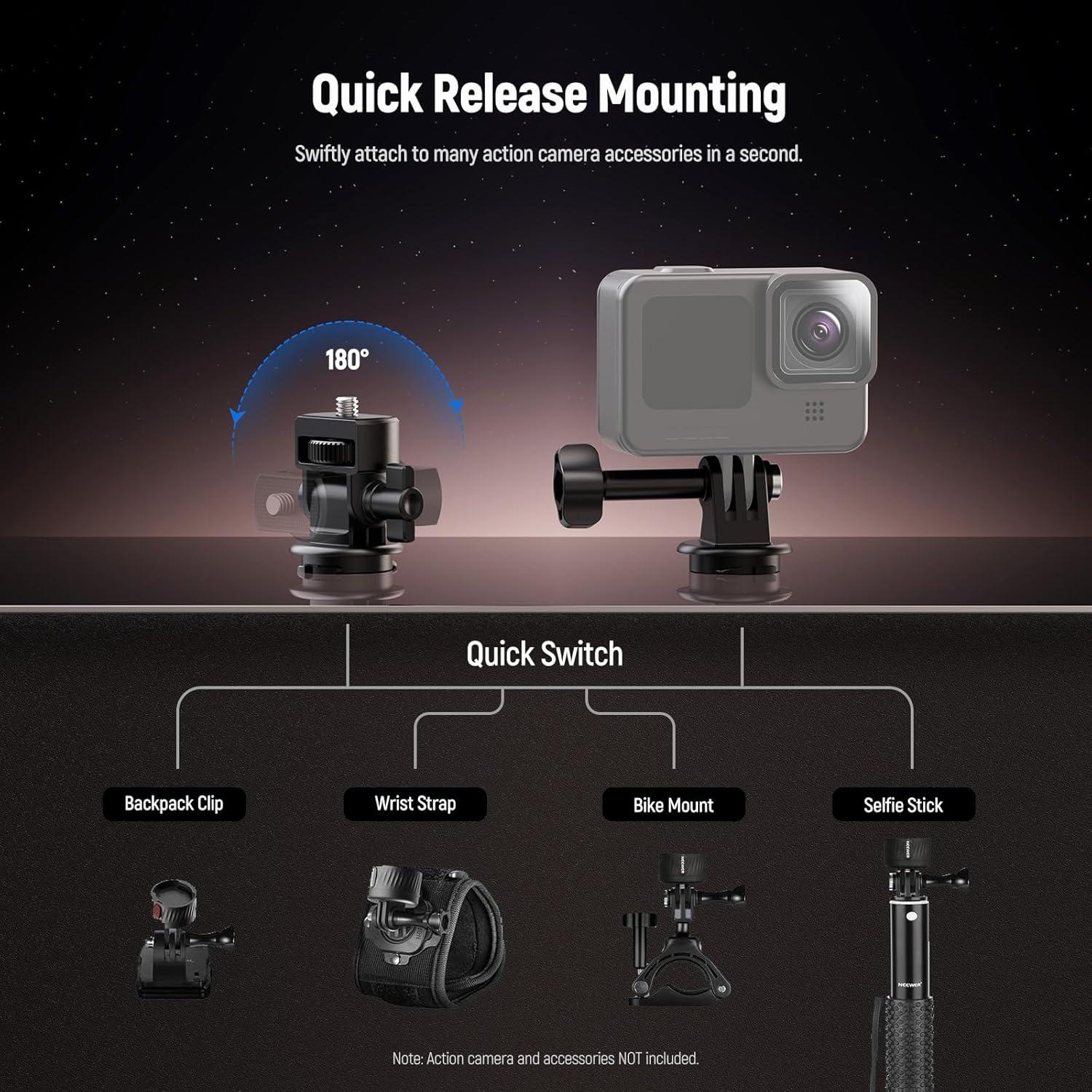 NEEWER Magnetic Action Camera Mount Kit, Compatible with GoPro Hero 13 12 11 Max DJI Osmo Action Insta360, ABS Magnetic Quick Release Mount for POV Shots, GP-24