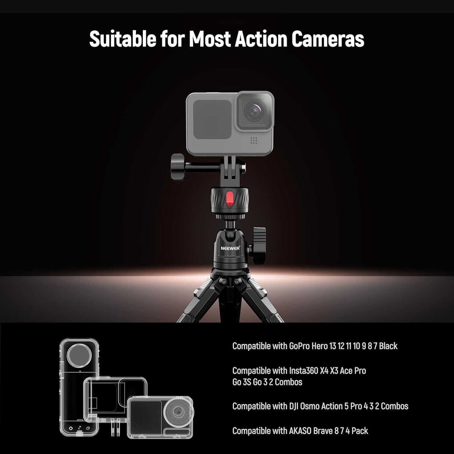 NEEWER Magnetic Action Camera Mount Kit, Compatible with GoPro Hero 13 12 11 Max DJI Osmo Action Insta360, ABS Magnetic Quick Release Mount for POV Shots, GP-24