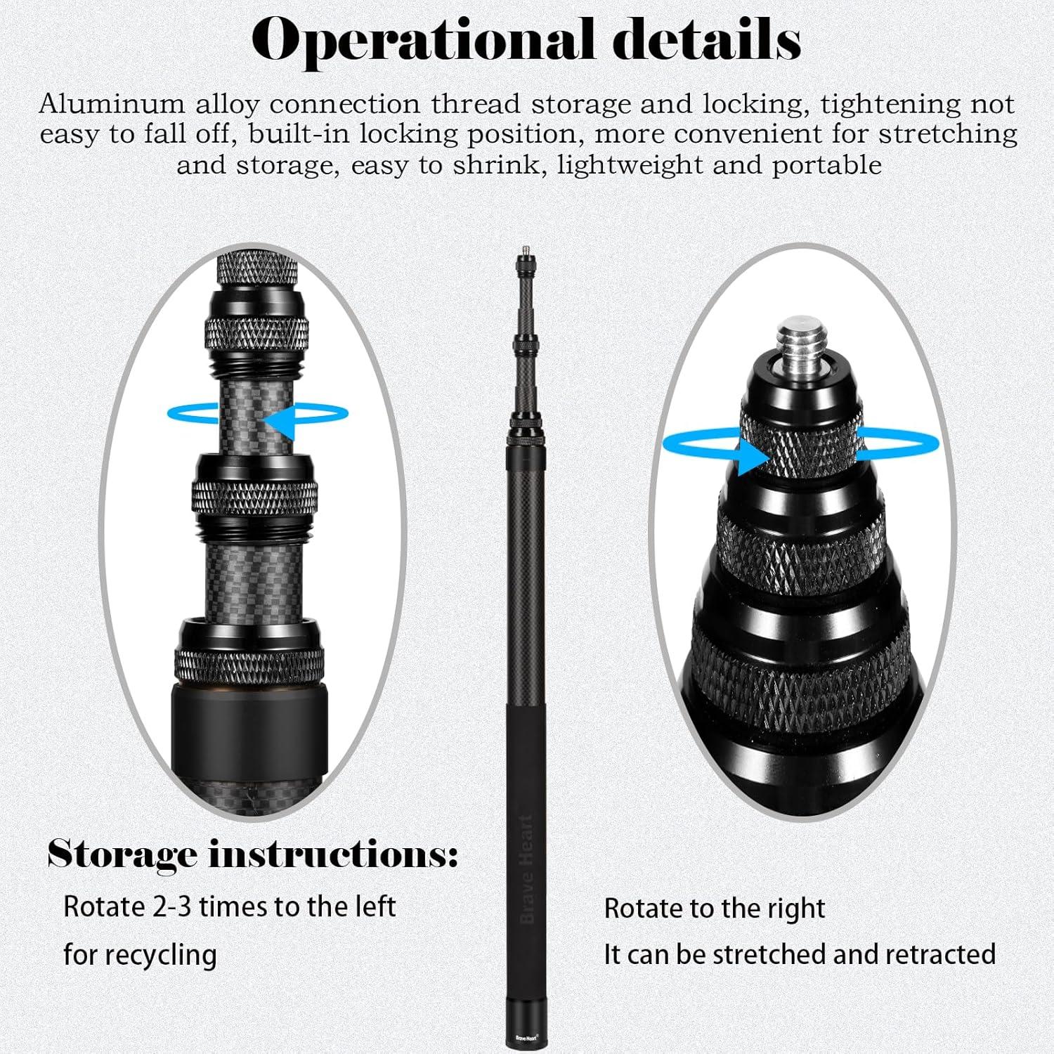 Palo de Selfie Invisible Qisahng 3m Fibra de Carbono para Cámaras
