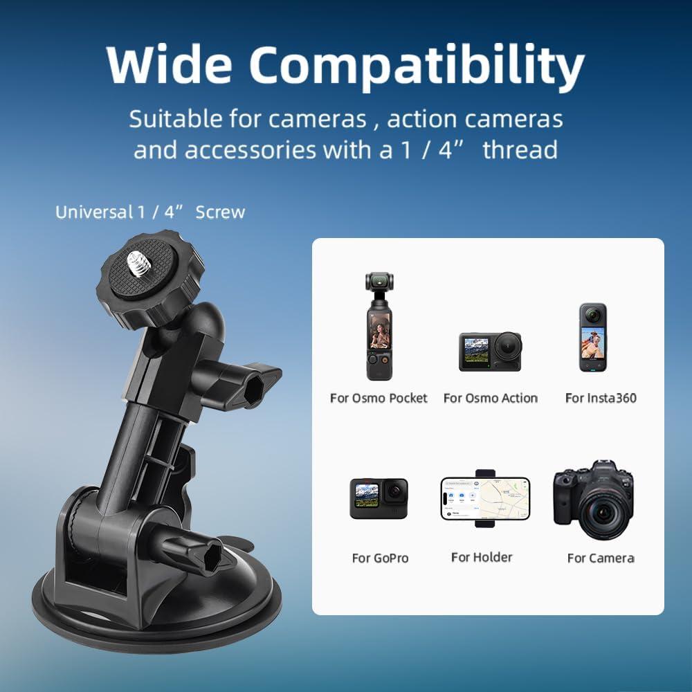 Suction Cup Mount Compatible with DJI Osmo Pocket 3, Upgraded Car Mount Windshield Window Dash Holder Kit Action Camera Accessories Adapter for Insta360 X5/X4/X3 for GoPro Max Mini for Action 5 Pro 4